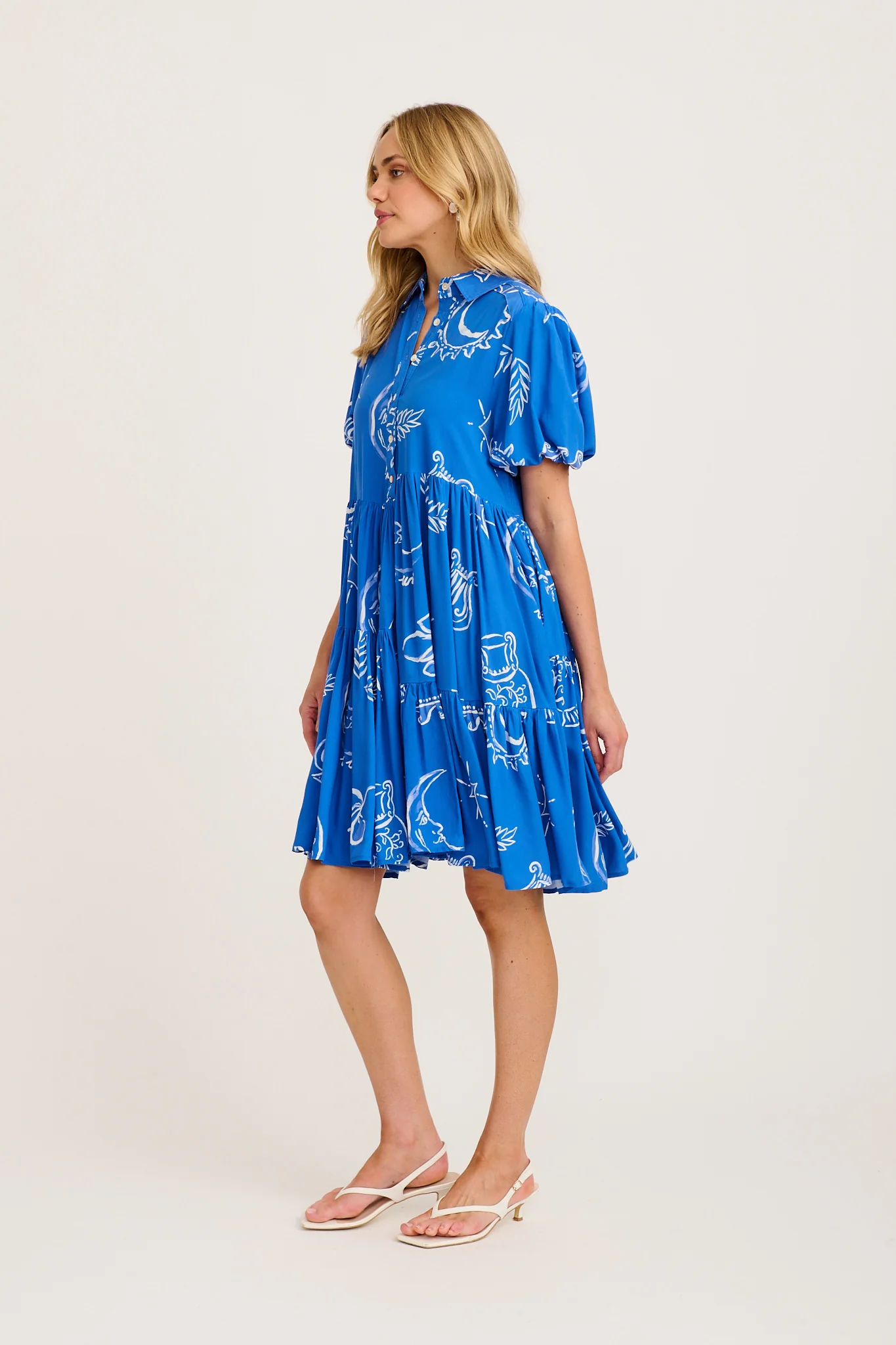 Sana Dress in Blue with White Print - Image 3