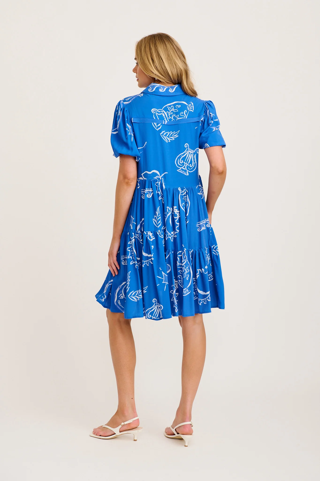 Sana Dress in Blue with White Print - Image 4