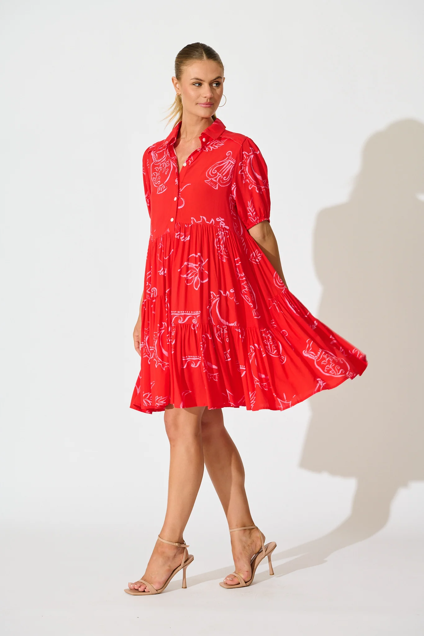 Sana Dress in Red with Pink Print - Image 3