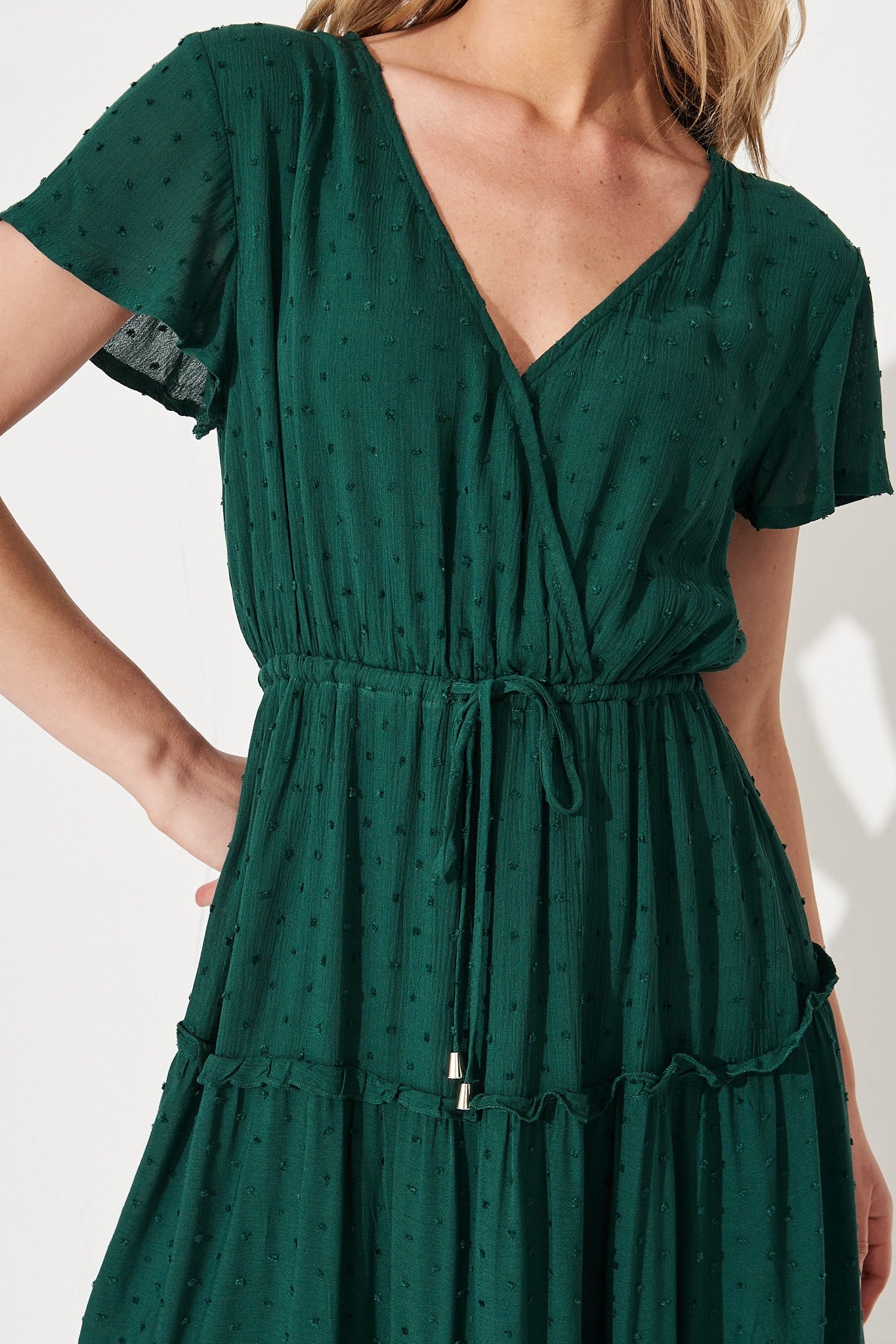 Sangria Dress In Emerald Green Swiss Dot - Image 5