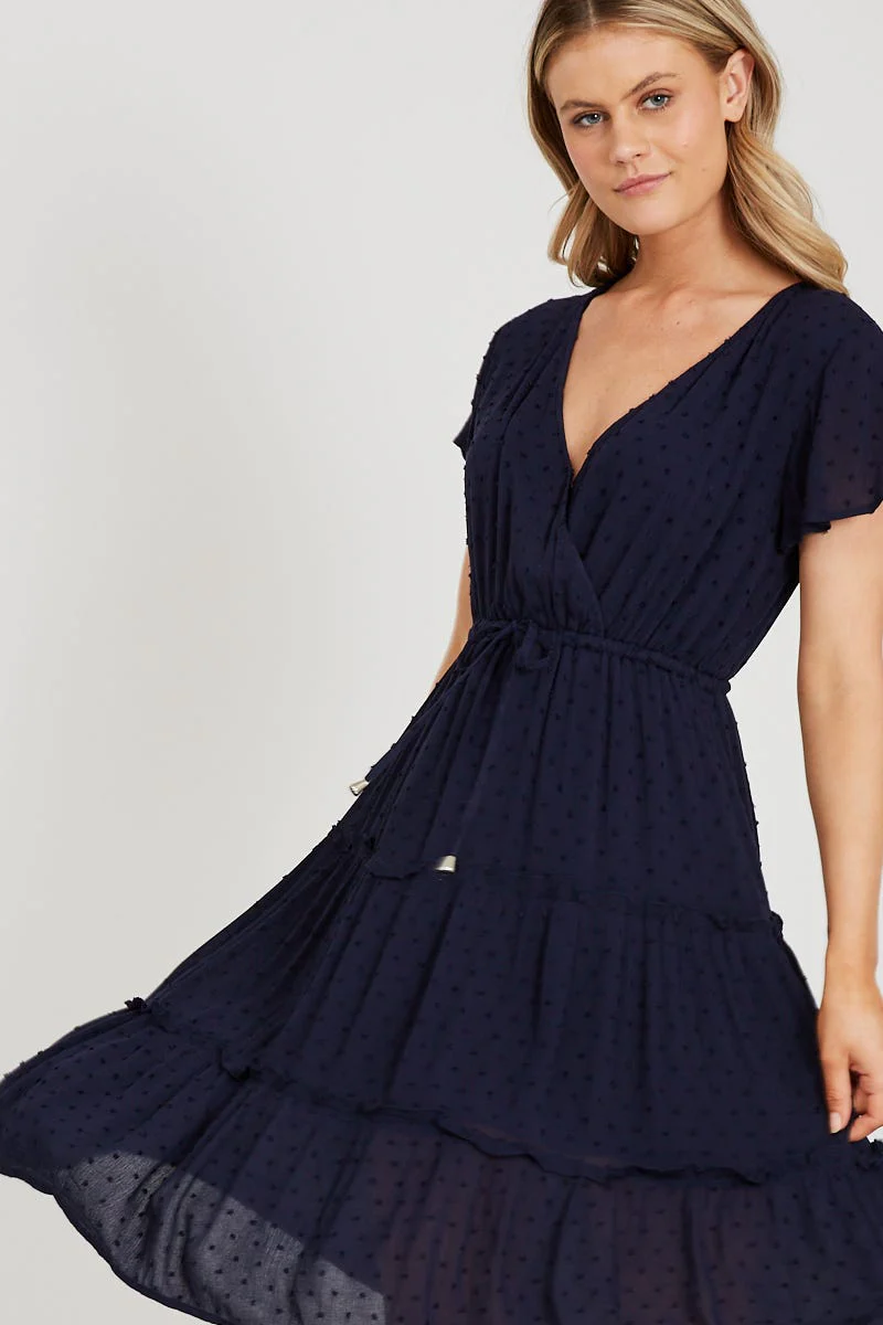 Sangria Dress in Navy Swiss Dot - Image 3