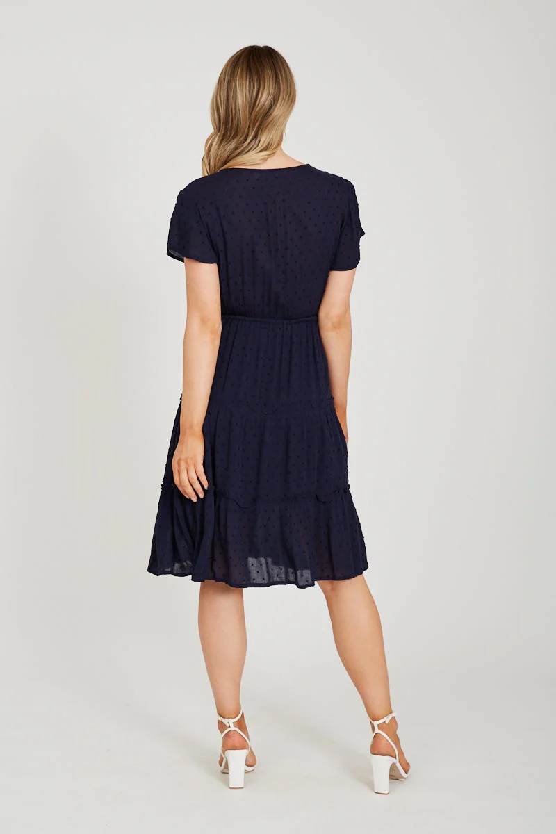 Sangria Dress in Navy Swiss Dot - Image 5