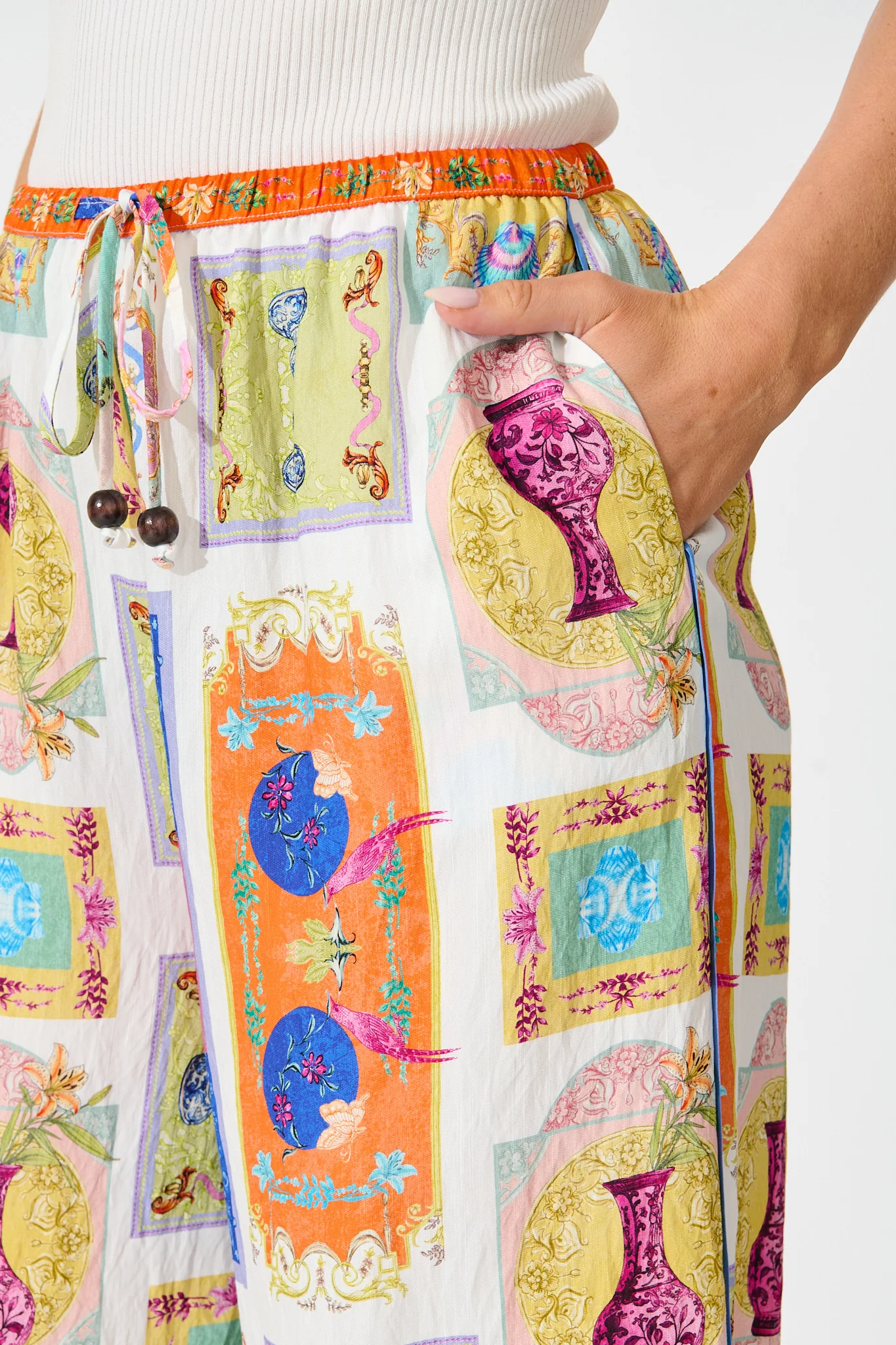 Santana Pant in Cream with Multi Conversational Print - Image 8