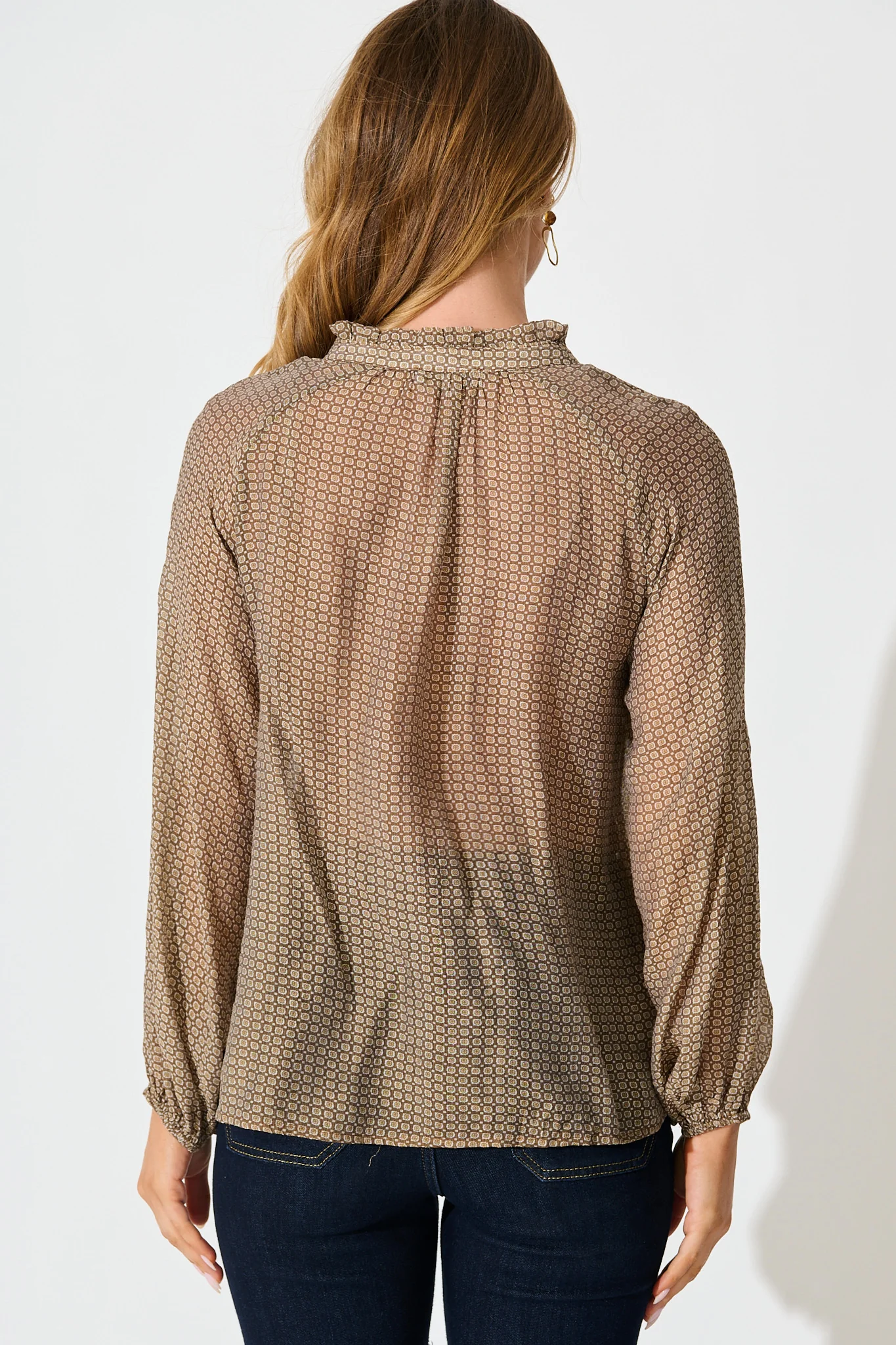 Santiago Smock Top in Brown Tile Print - Image 3