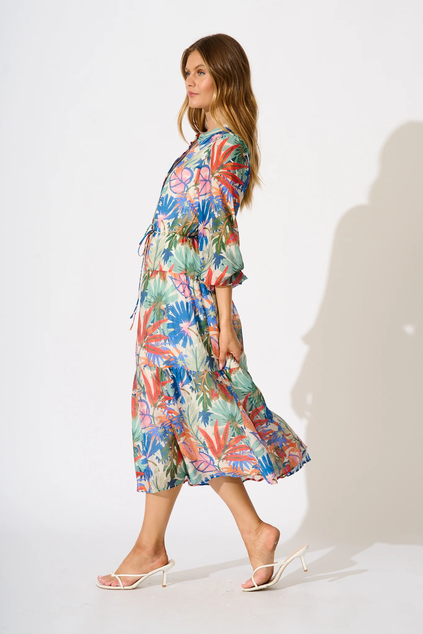 Sardinia Midi Dress in Multi Leaf Print - Image 3