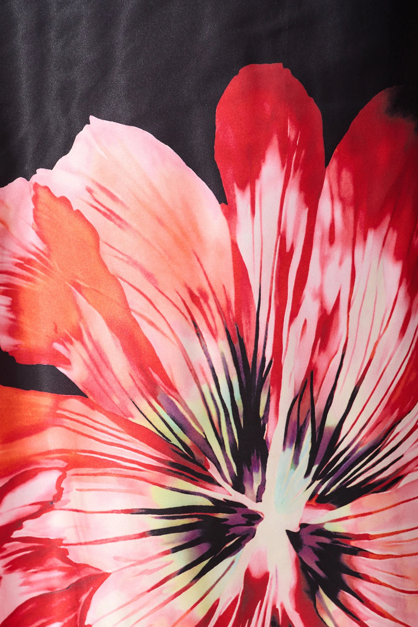 Sarita Maxi Off Shoulder Dress in Black and Red Flower Satin - Image 6