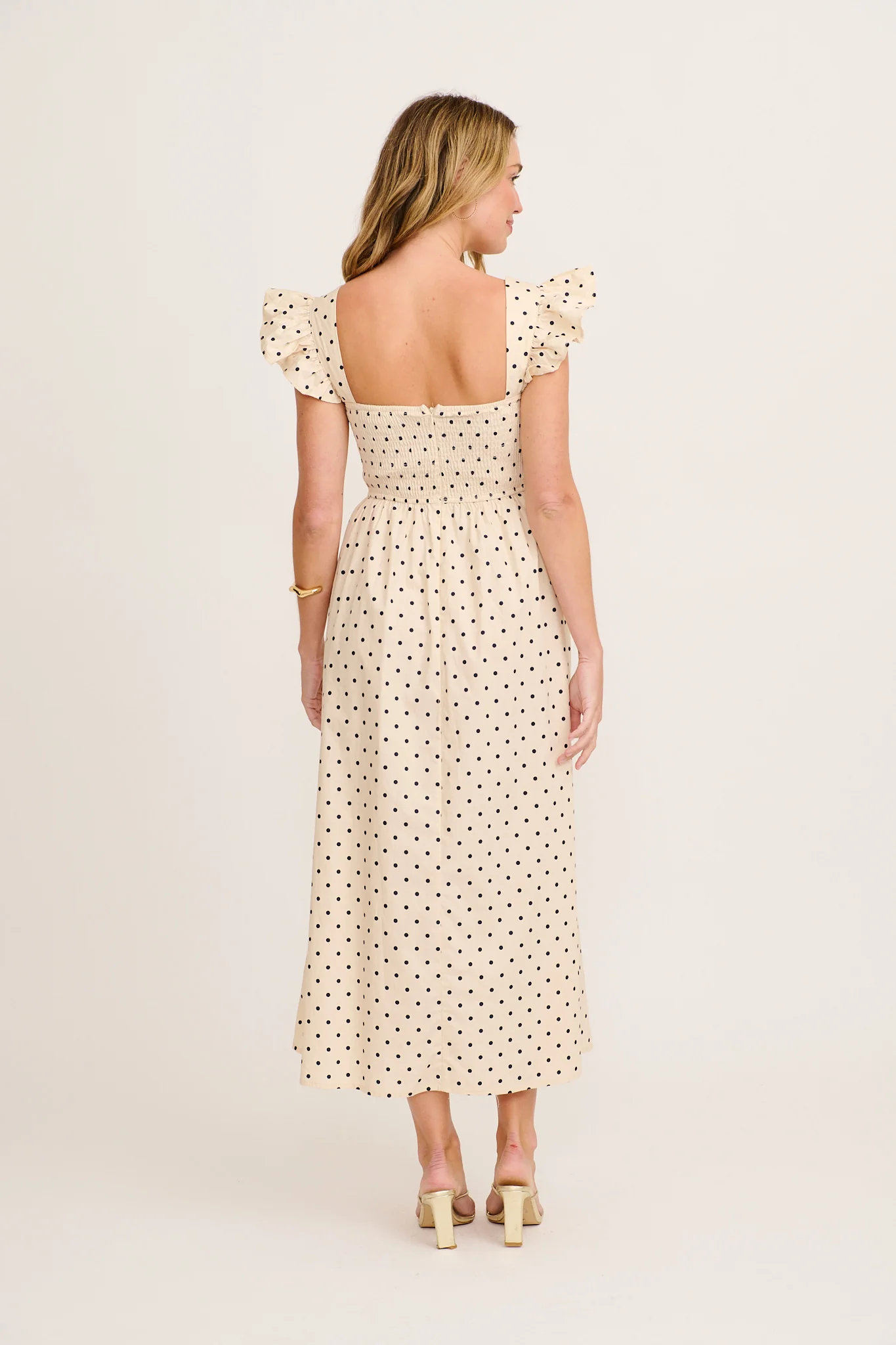 Sascha Maxi Dress in Cream with Black Polka Dot Cotton - Image 4