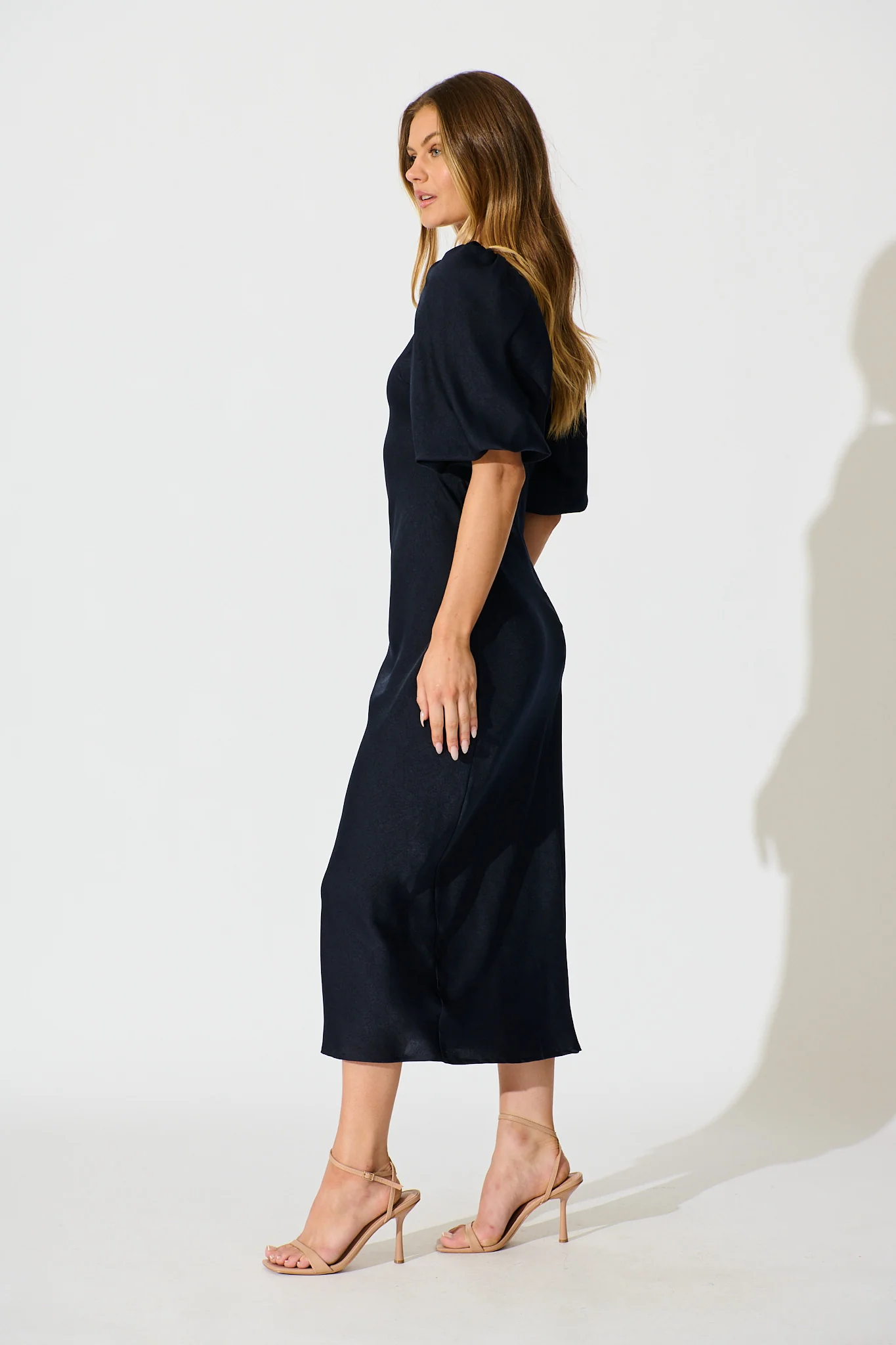 Satin Dream Maxi Dress in Navy Satin - Image 3
