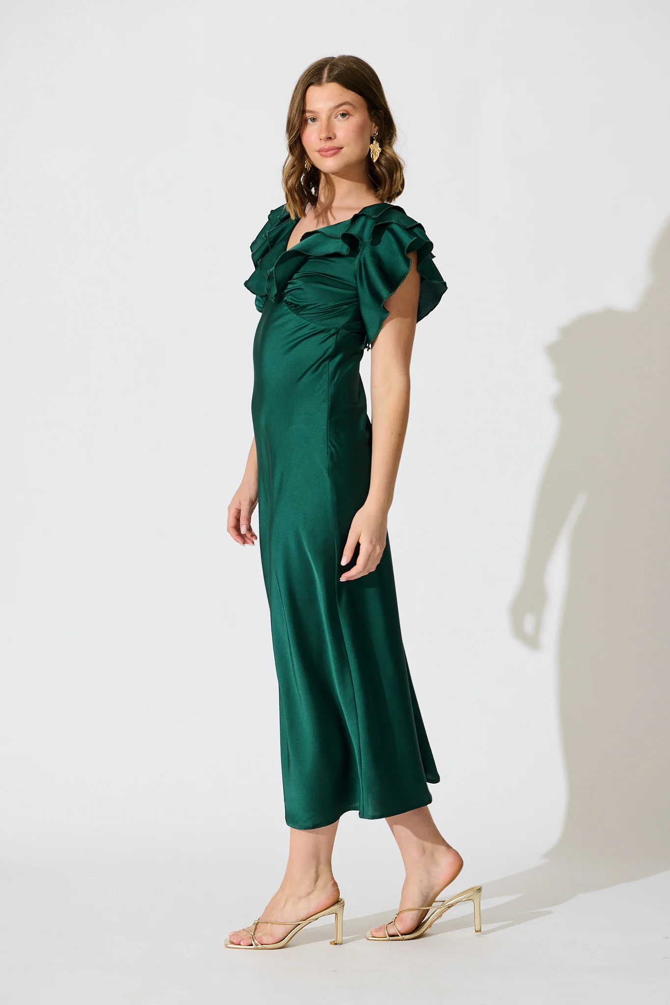 Satin Dream Midi Dress in Emerald Satin - Image 8