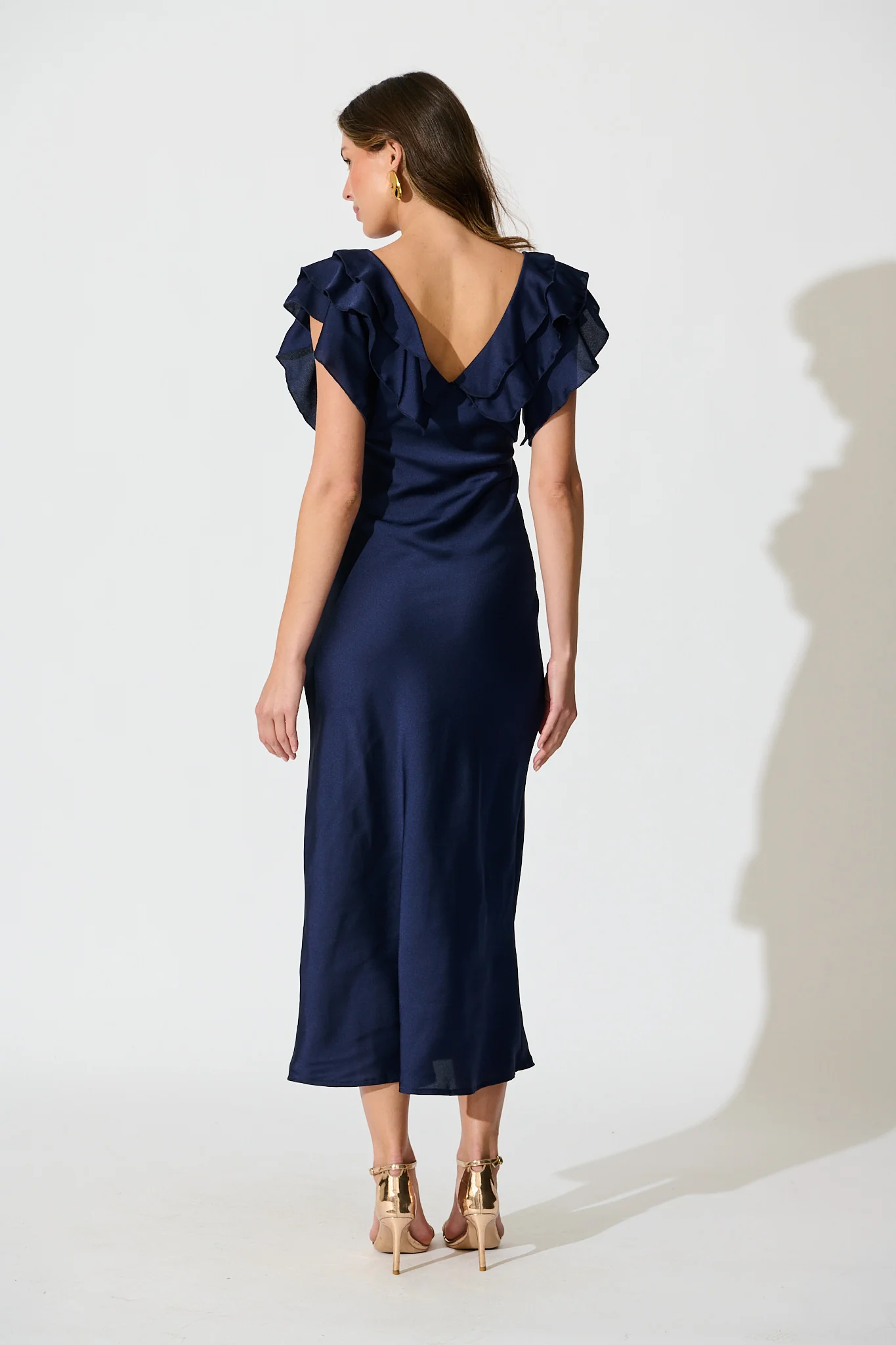 Satin Dream Midi Dress in Navy Satin - Image 10