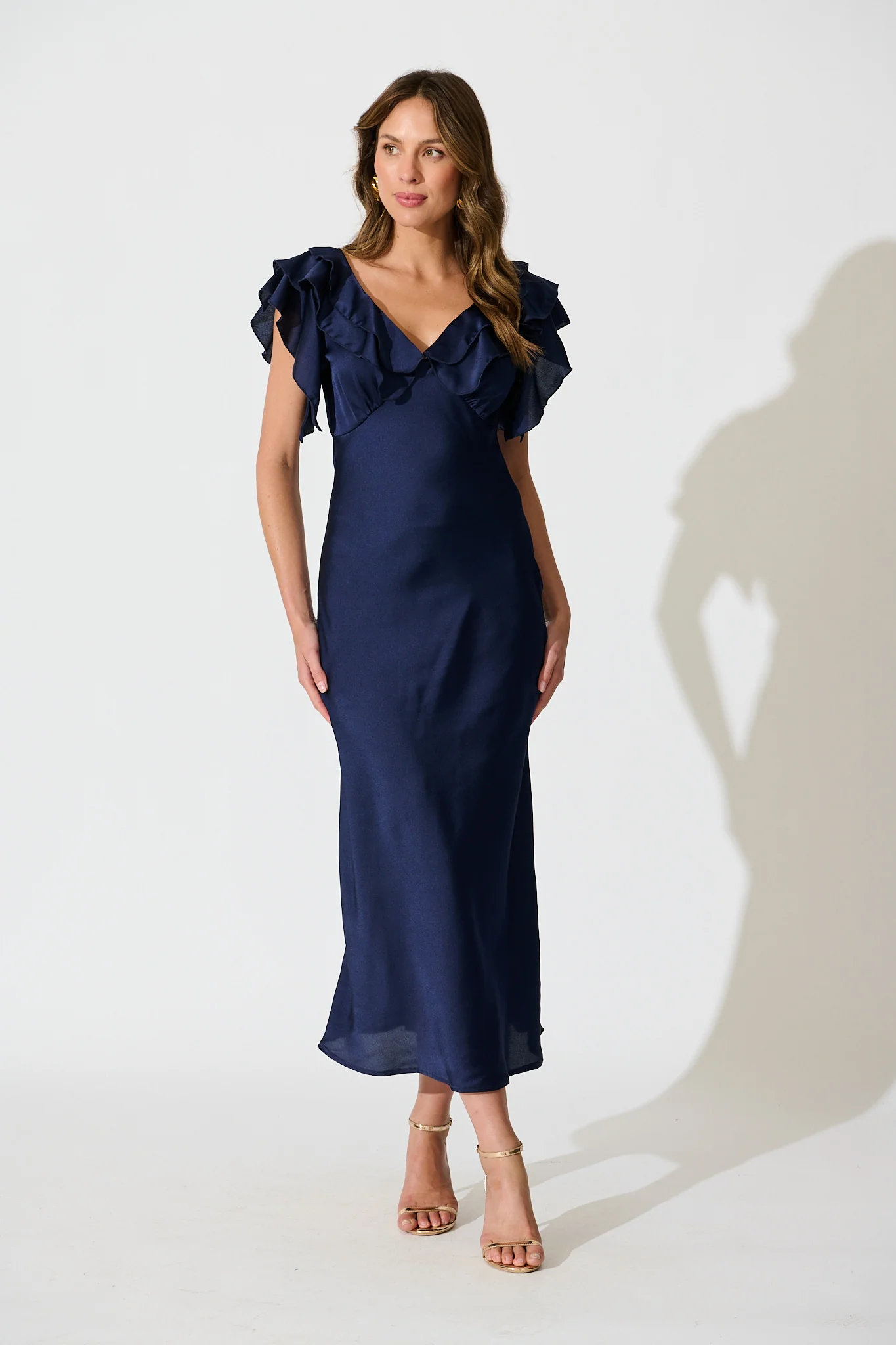 Satin Dream Midi Dress in Navy Satin - Image 3