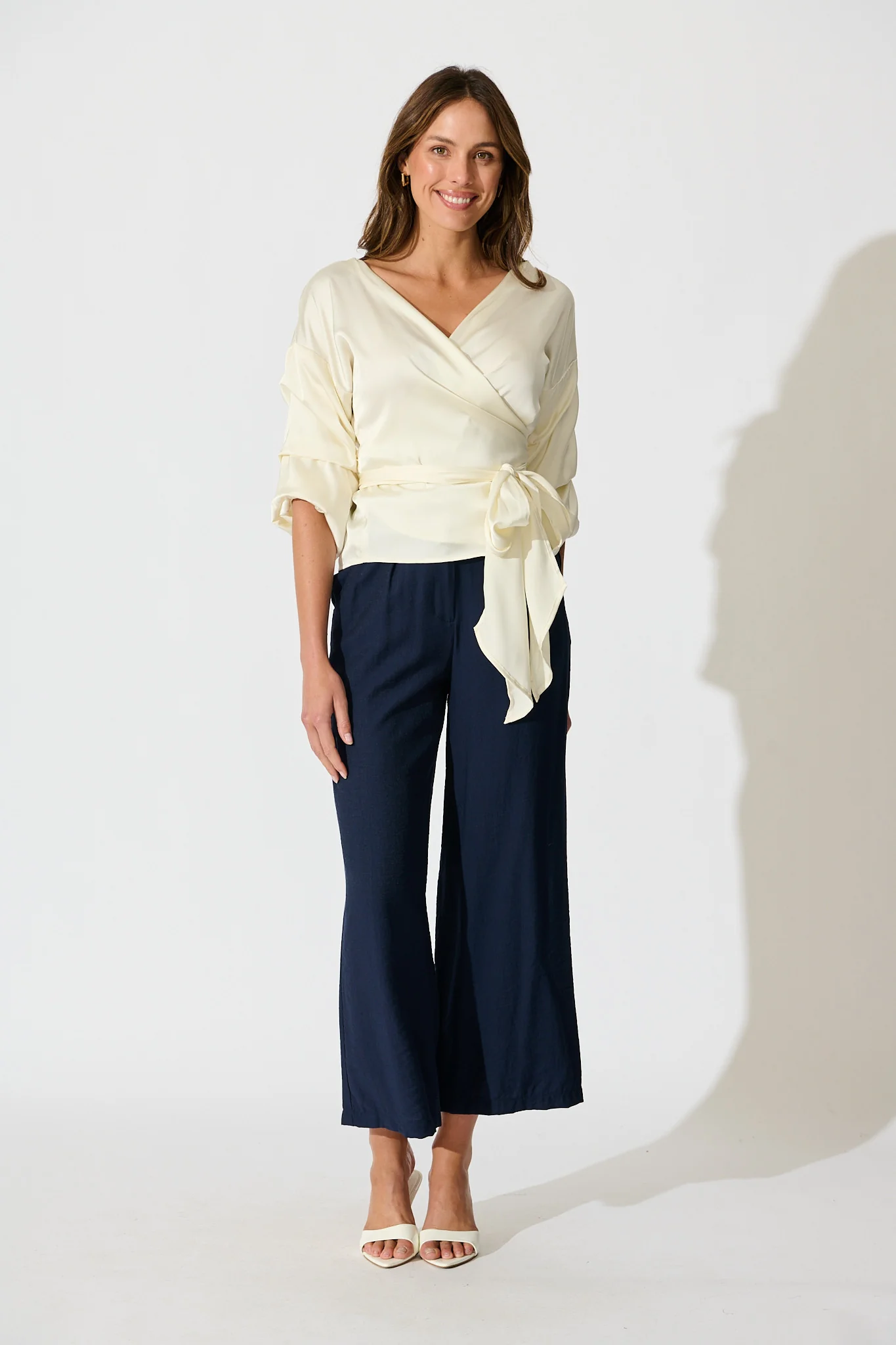 Satin Luxe Wrap Top in Ivory - Image 5