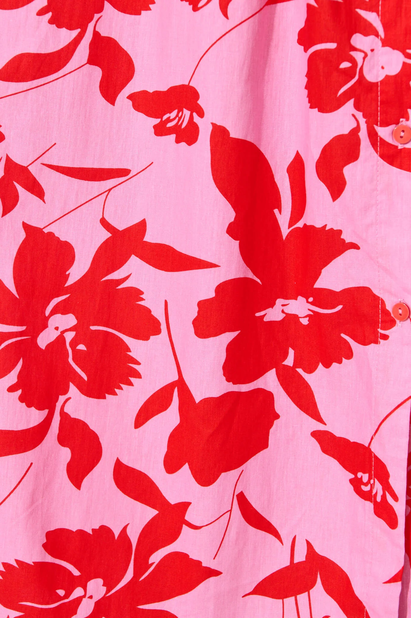 Scottdale Midi Shirt Dress in Pink with Red Floral Cotton - Image 10
