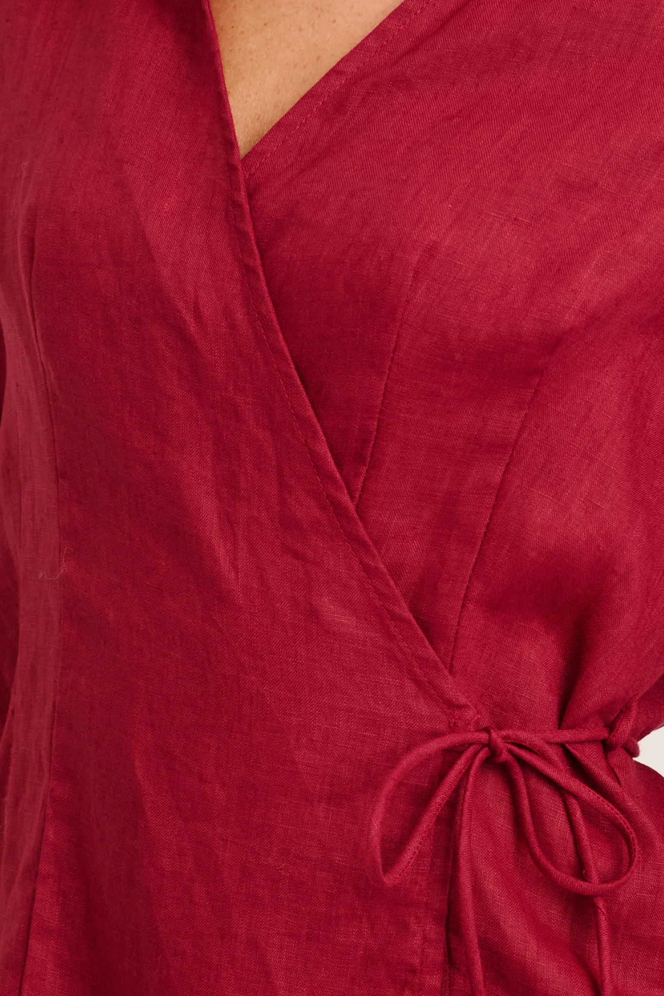 Sea Breeze Wrap Top in Wine Linen - Image 6