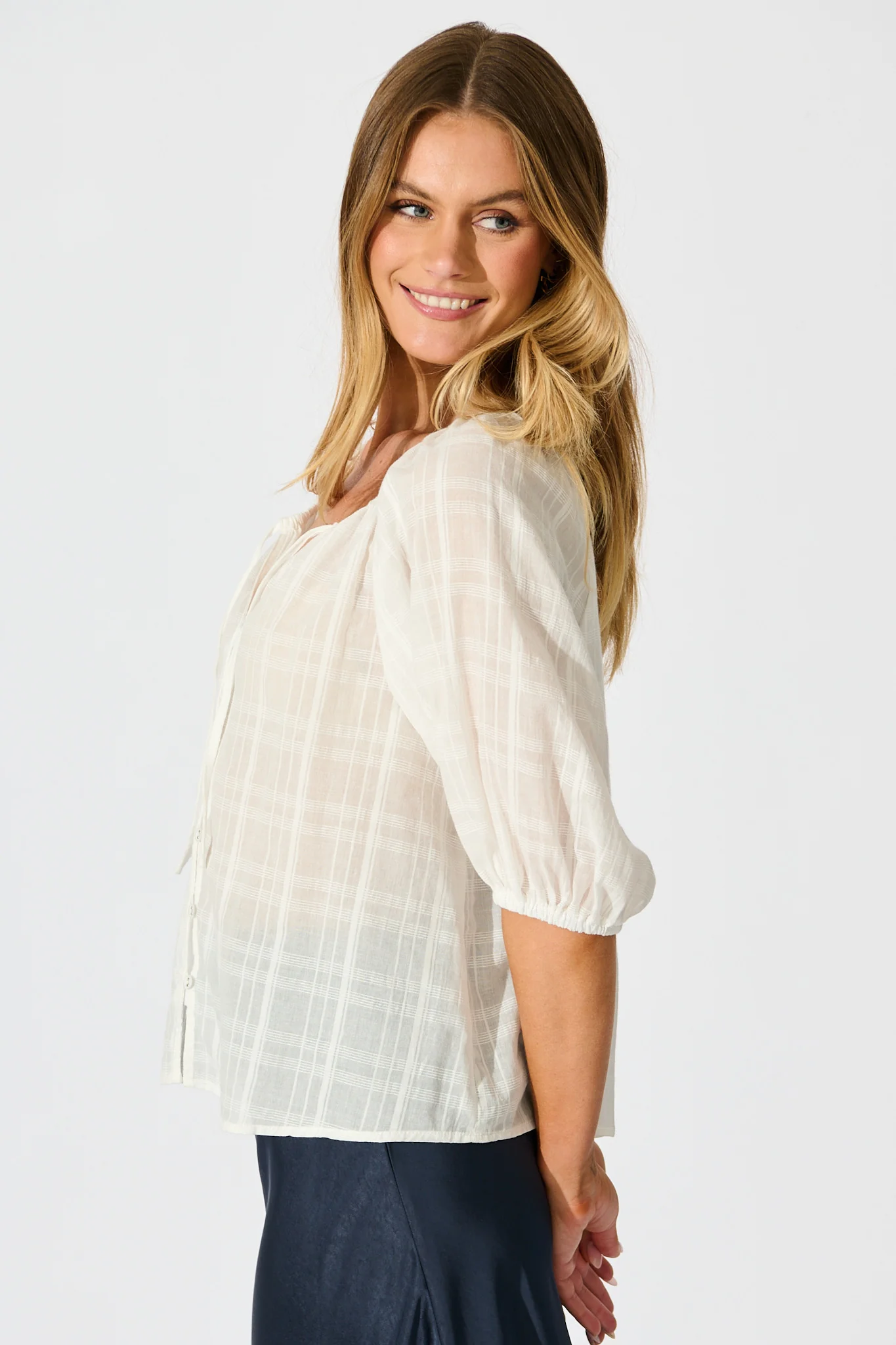 Seabound Top in White Textured Cotton - Image 2