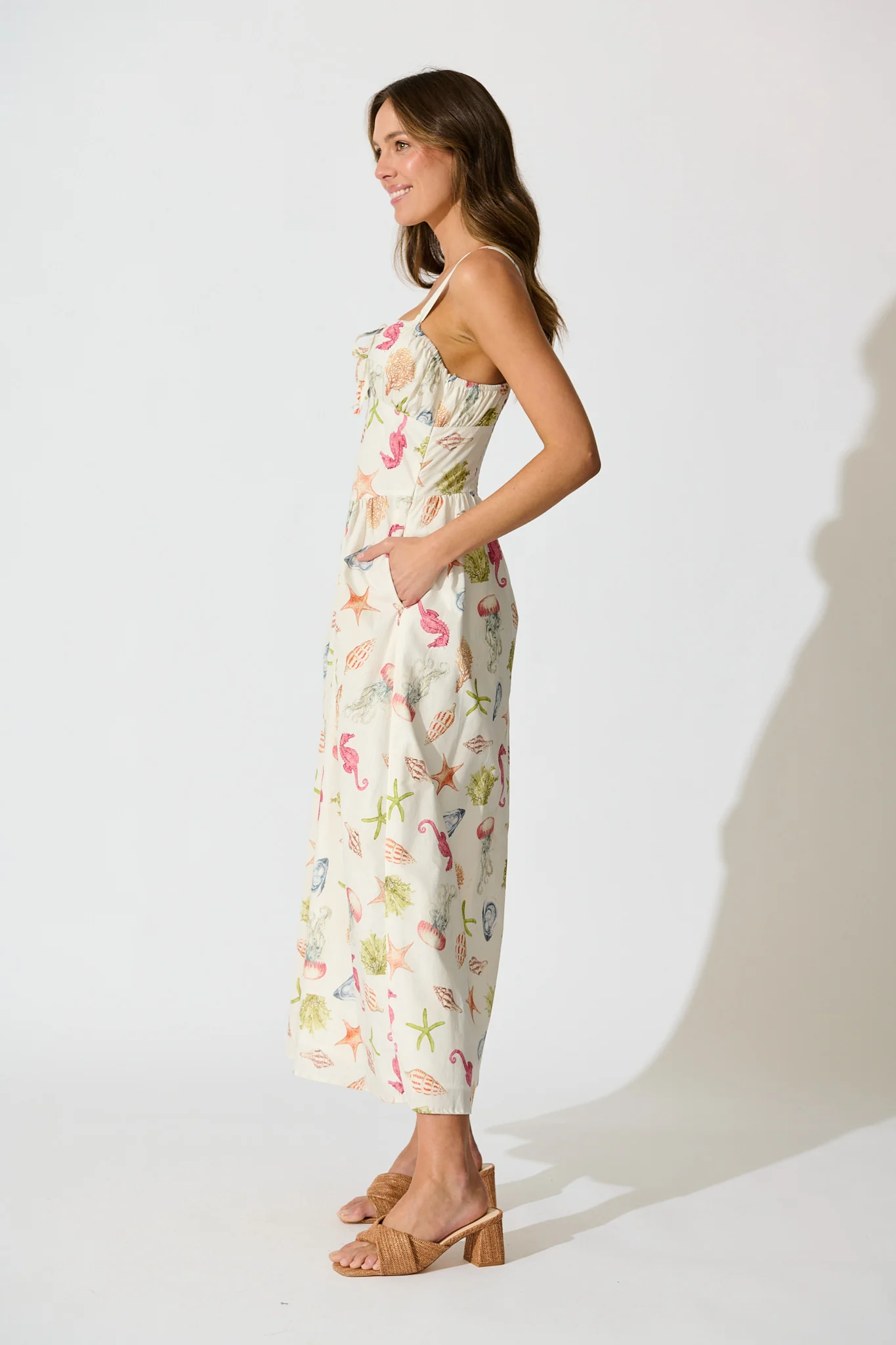 Seashell Maxi Sundress in Cream with Multi Cotton - Image 3