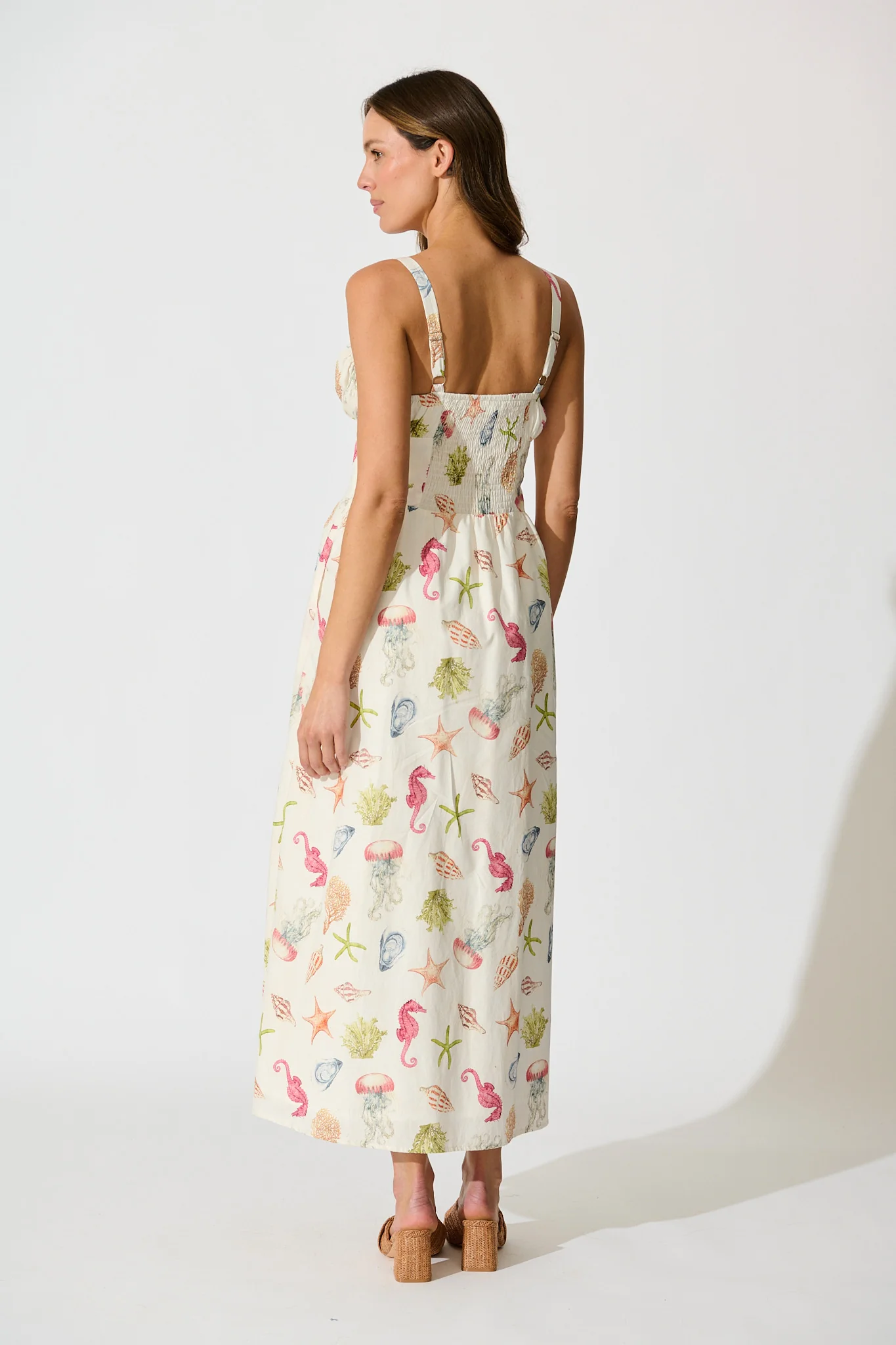 Seashell Maxi Sundress in Cream with Multi Cotton - Image 4