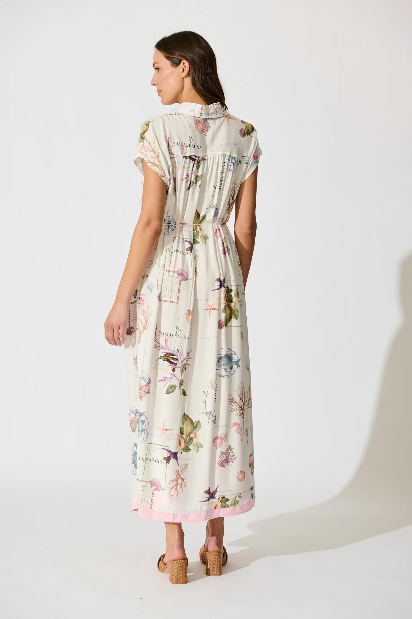 Seashell Skies Maxi Shirt Dress in White with Multi Shell - Image 5