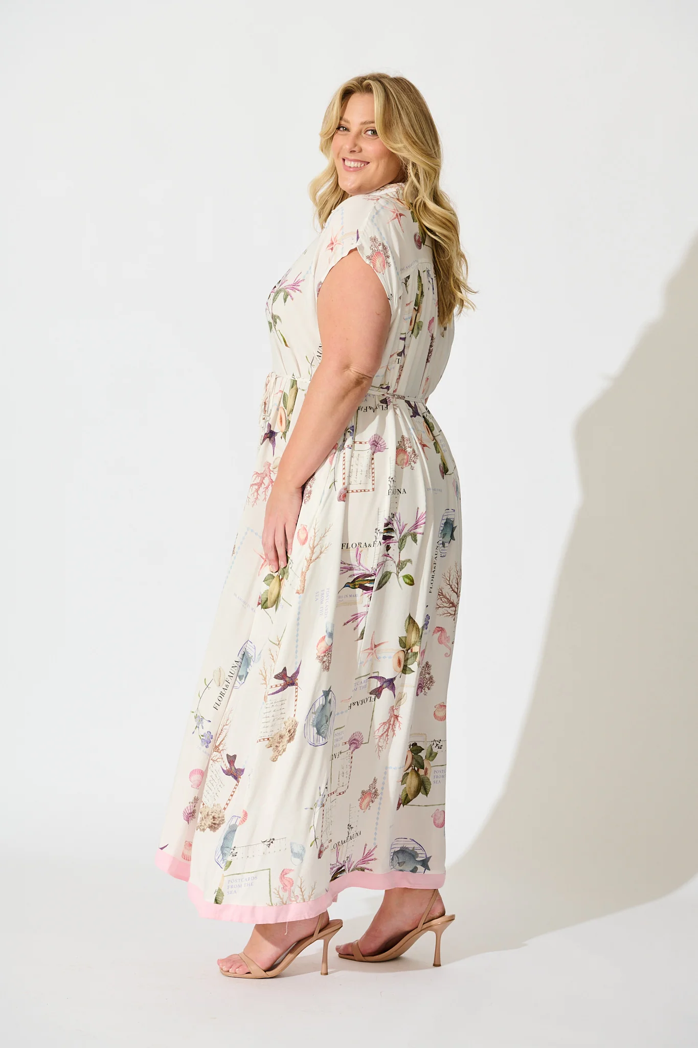 Seashell Skies Maxi Shirt Dress in White with Multi Shell - Image 9