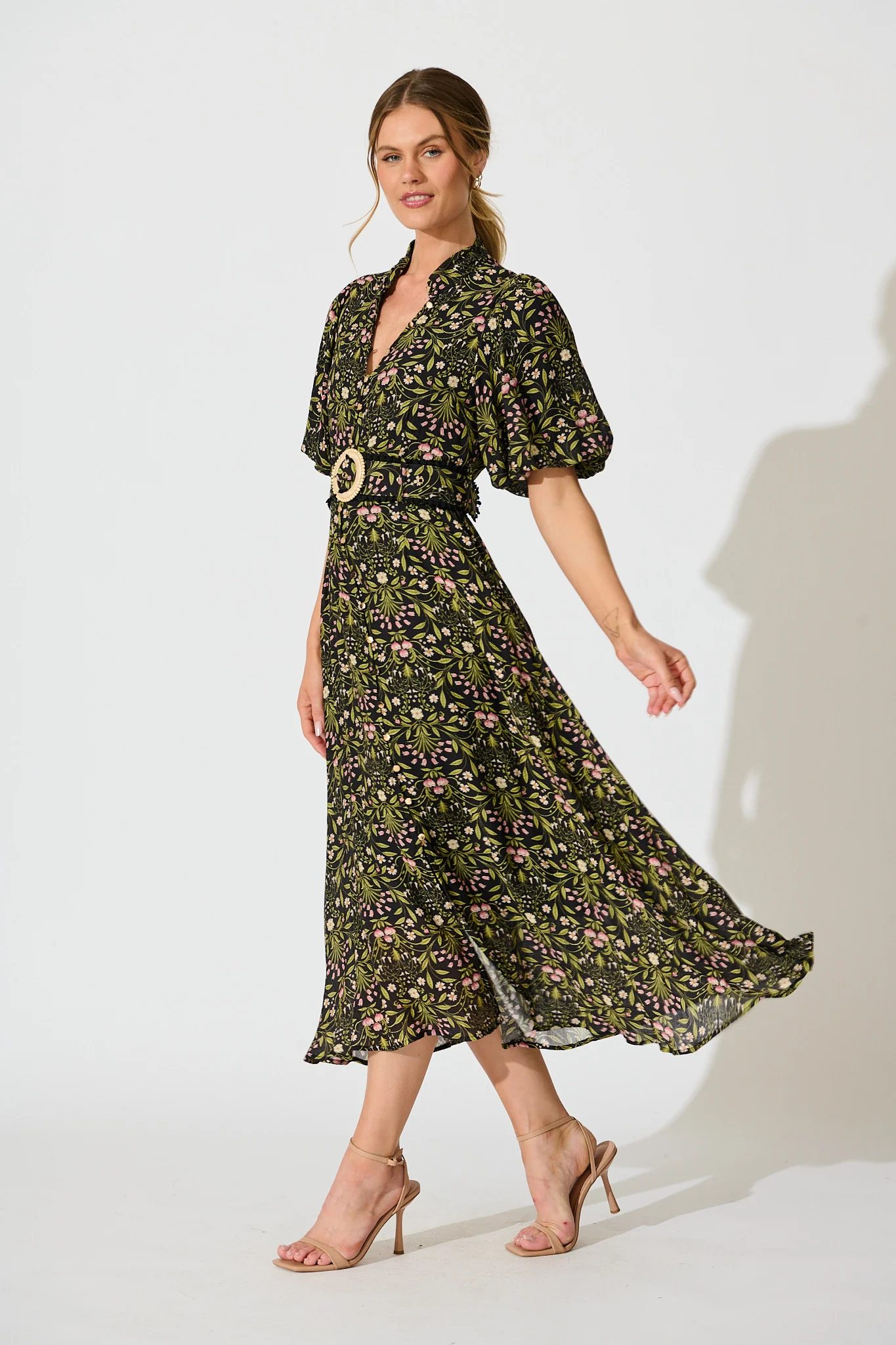 Selestia Maxi Dress in Black Floral - Image 3