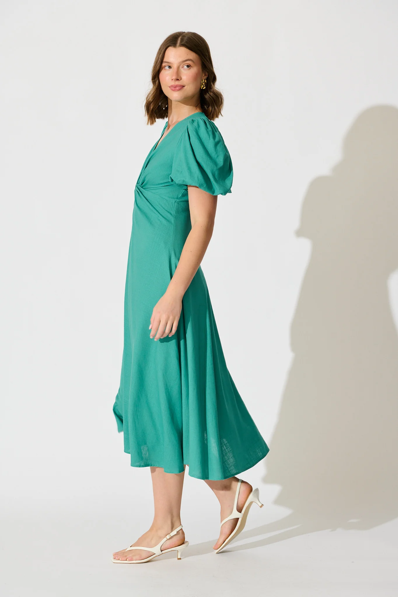 Seraphina Bloom Midi Dress in Jade Linen Blend - Image 5