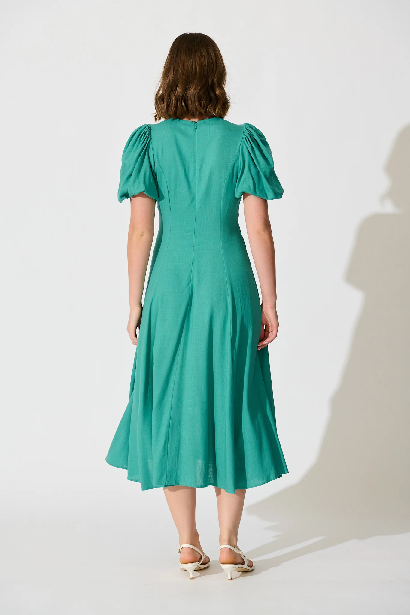 Seraphina Bloom Midi Dress in Jade Linen Blend - Image 6