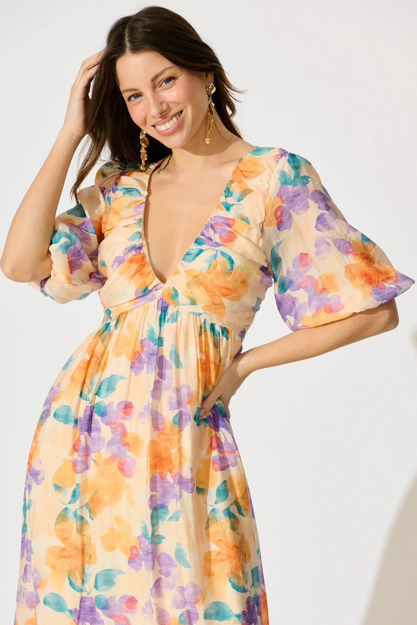 Seraphine Maxi Dress in Tangerine Multi Watercolour Floral - Image 2