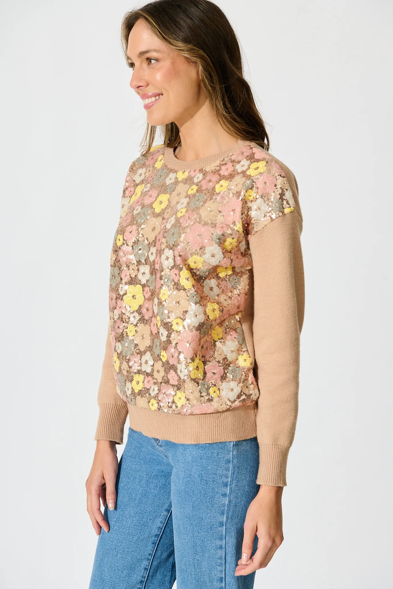 Sette Knit In Brown With Flower Sequin Wool Blend - Image 3