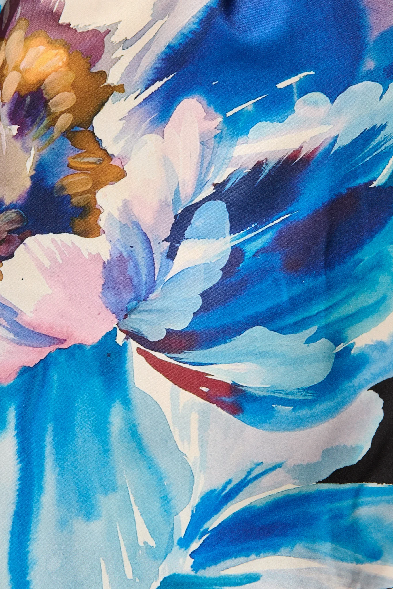 Shadowed Petal Dress in Black with Blue Floral Satin - Image 6
