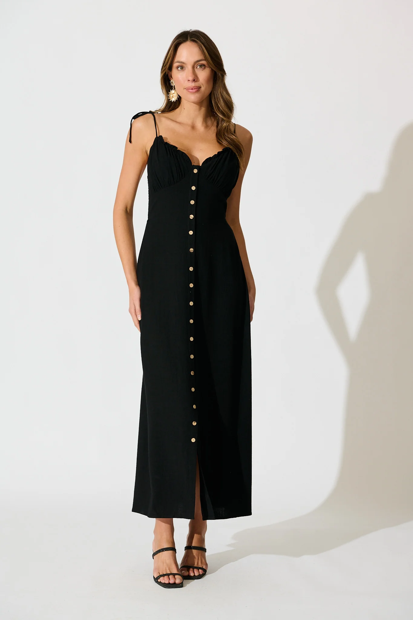 Shani Maxi Dress in Black Linen Blend