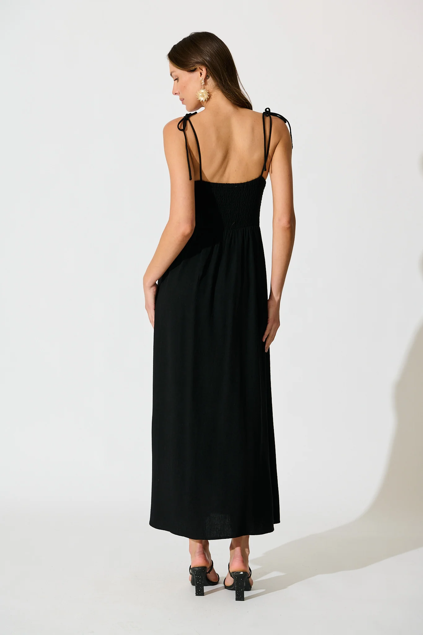 Shani Maxi Dress in Black Linen Blend - Image 4