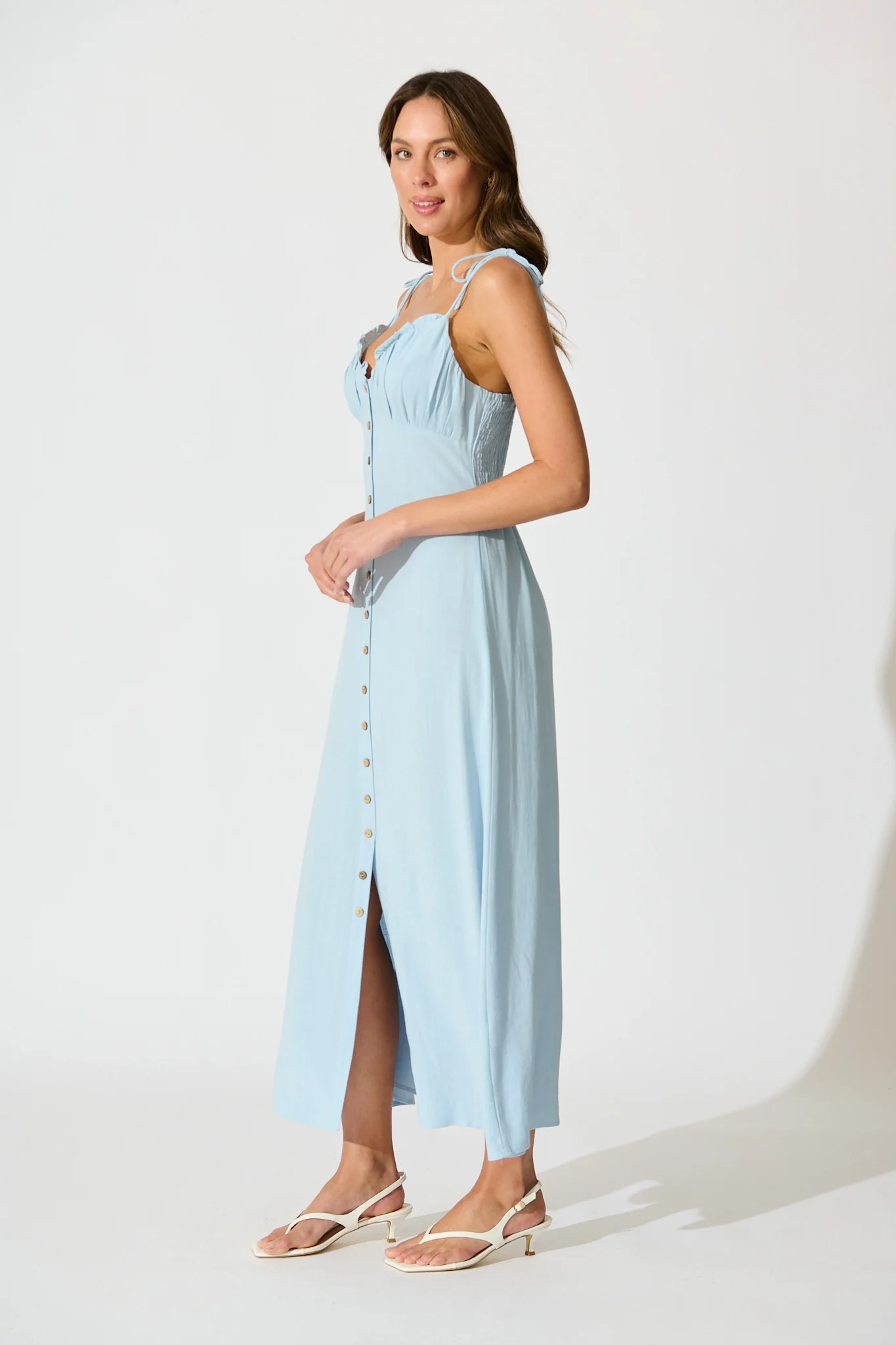 Shani Maxi Dress in Light Blue Linen Blend - Image 3