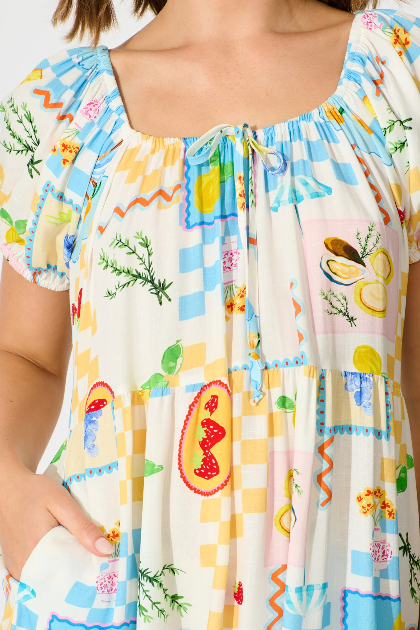 Sharanne Smock Dress in Multi Fruit Print - Image 5