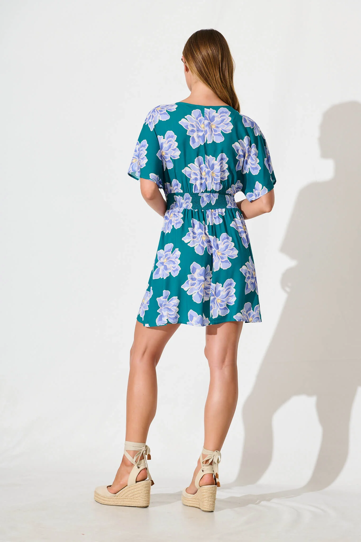 Sharlin Dress In Emerald With Blue Floral - Image 4