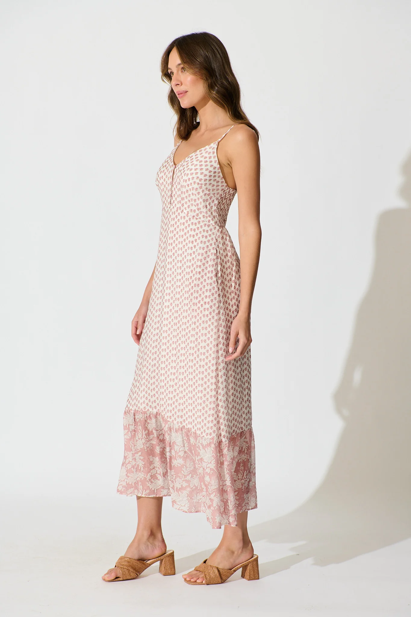 Sheer Elegance Maxi Sundress in White with Blush Print - Image 3