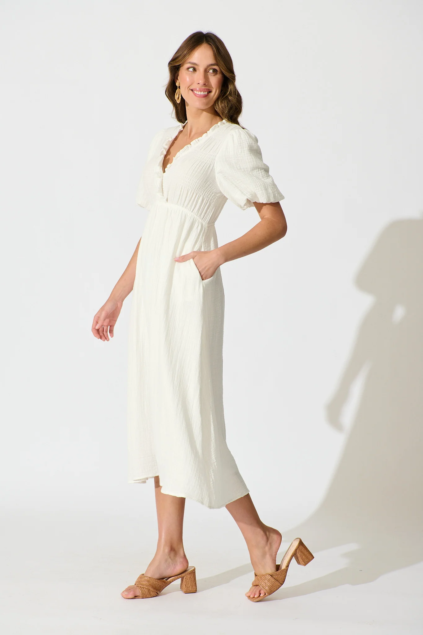 Shellby Midi Dress in White Cotton - Image 3