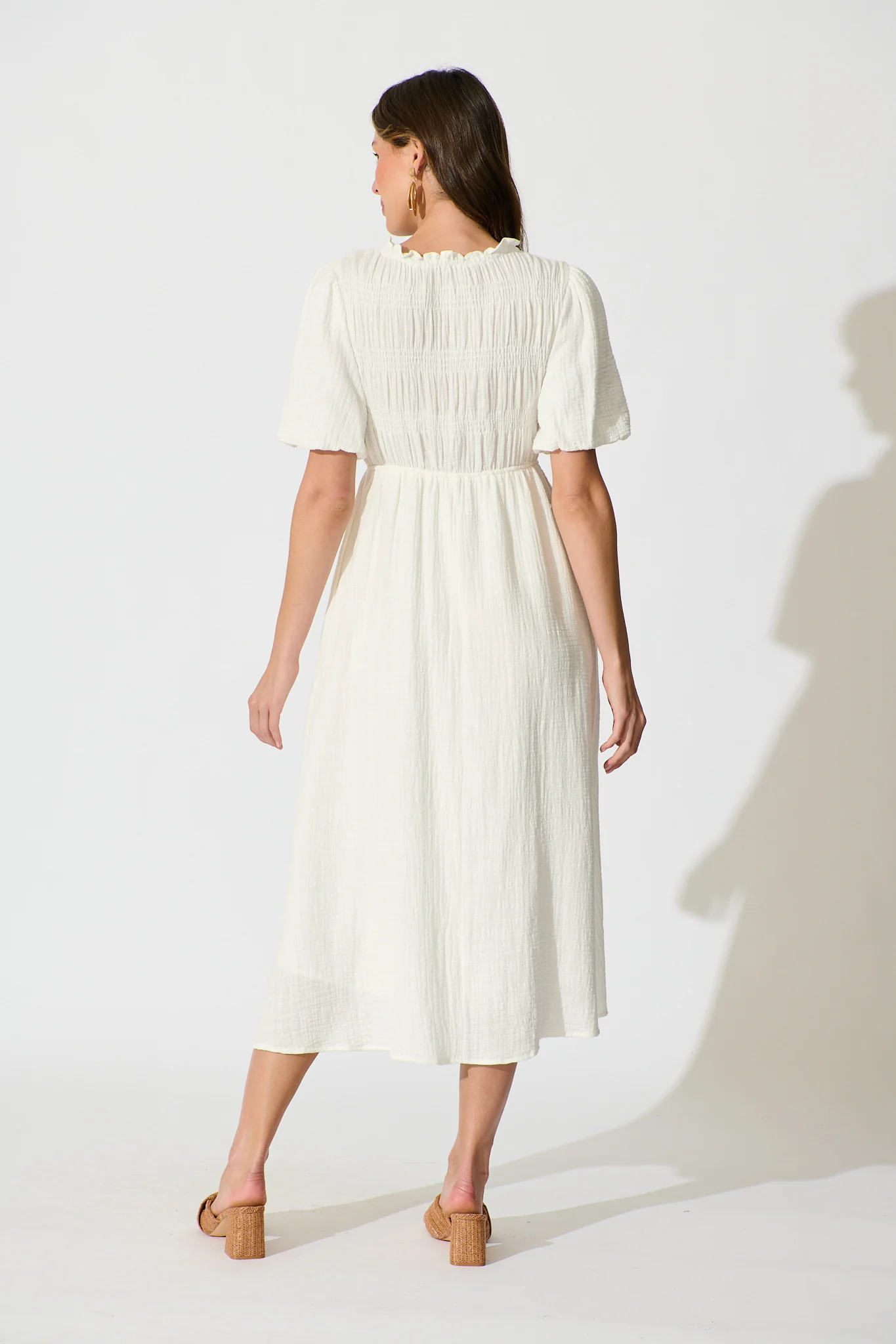 Shellby Midi Dress in White Cotton - Image 4