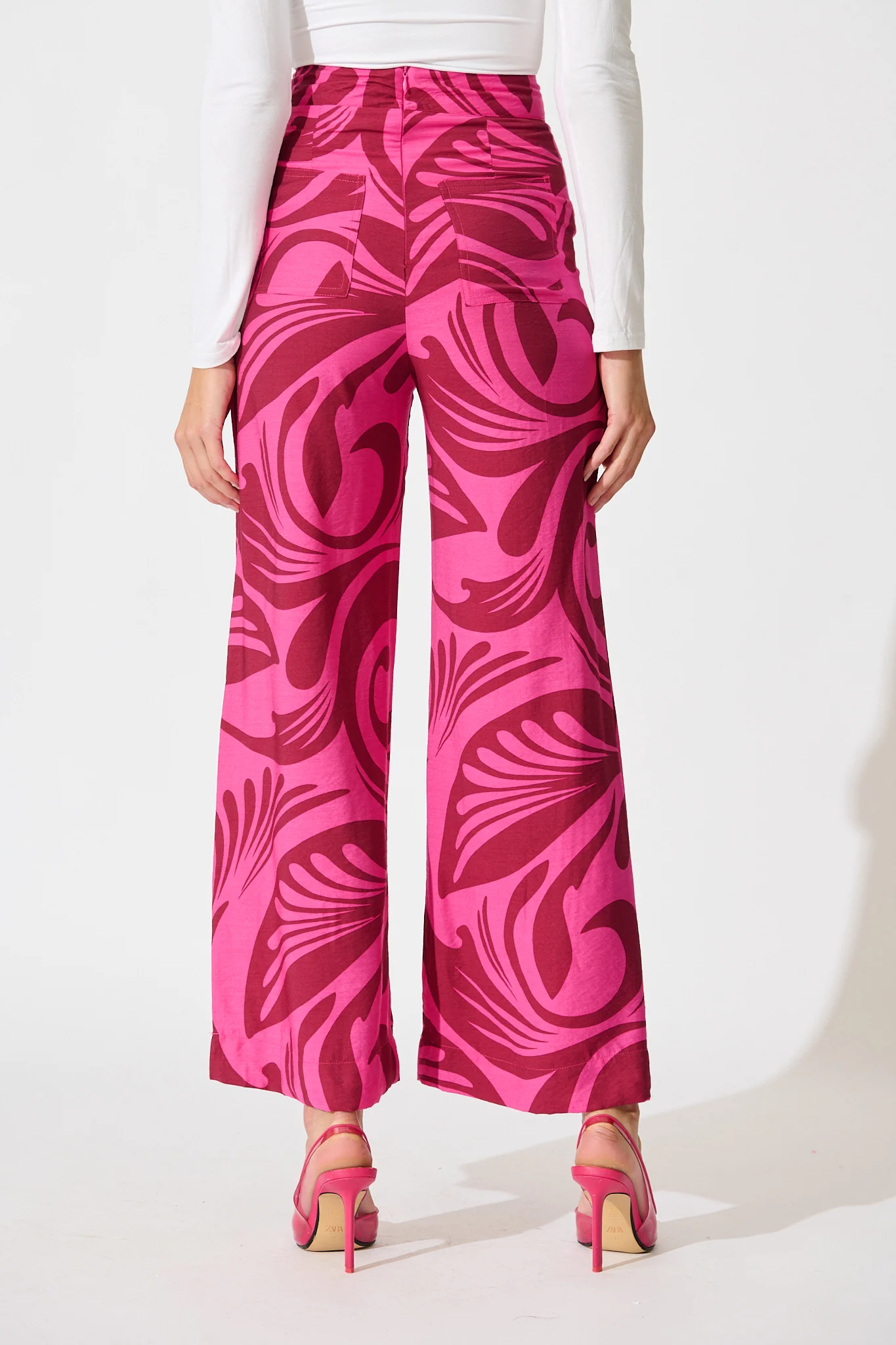 Sherene Pant in Pink with Wine Print - Image 6