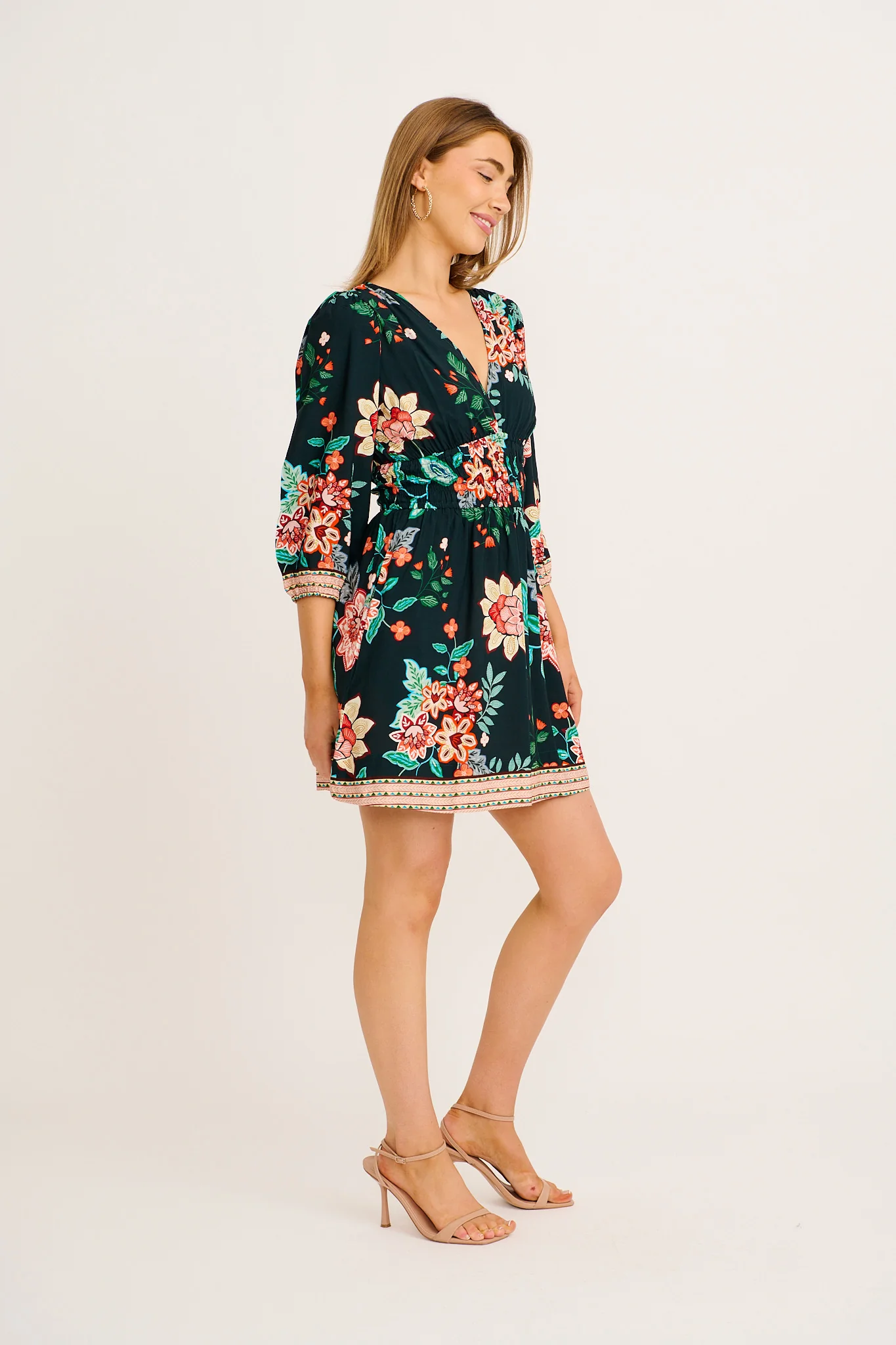 Shimmer Dress in Emerald with Multi Floral - Image 3