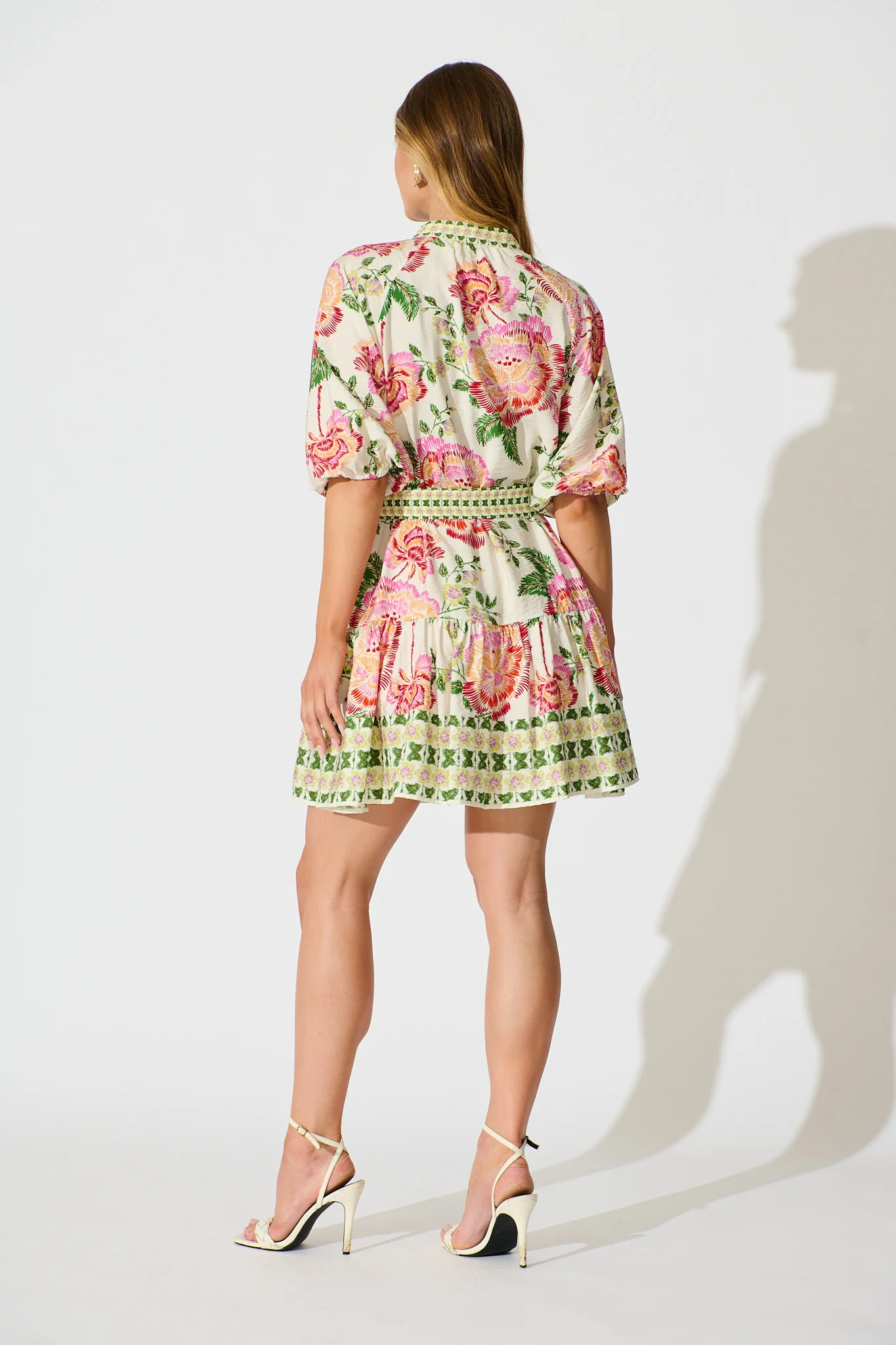 Sicilian Tile Dress in Cream with Multi Floral - Image 4