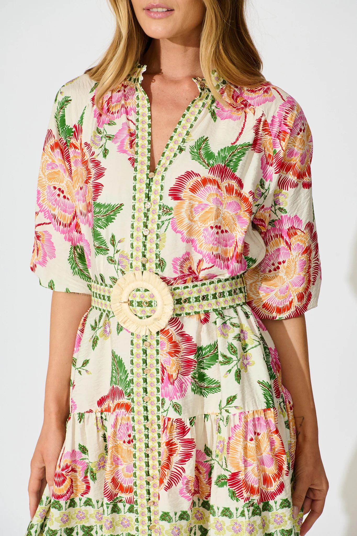 Sicilian Tile Dress in Cream with Multi Floral - Image 5