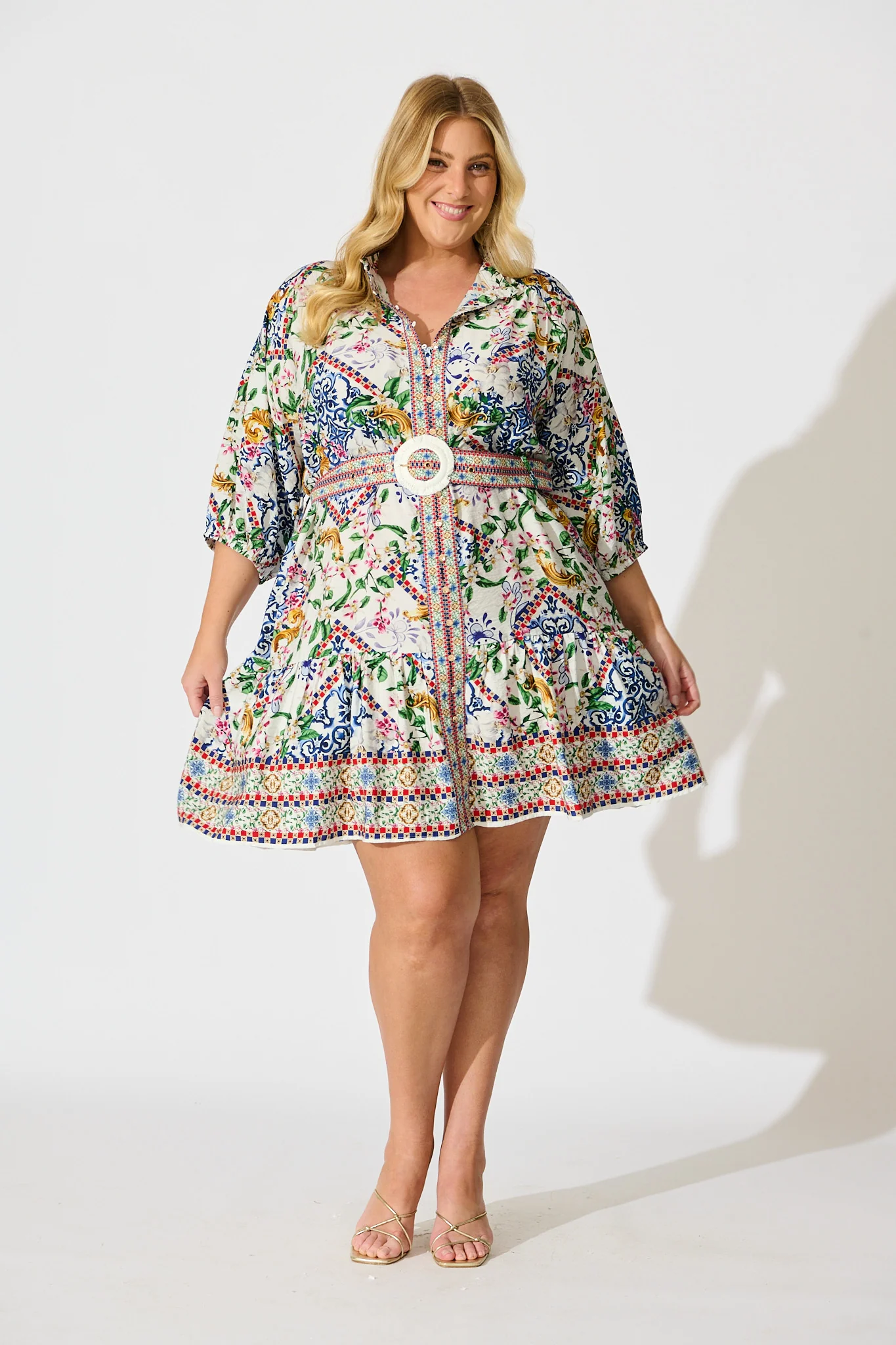 Sicilian Tile Dress in White with Multi Print - Image 6