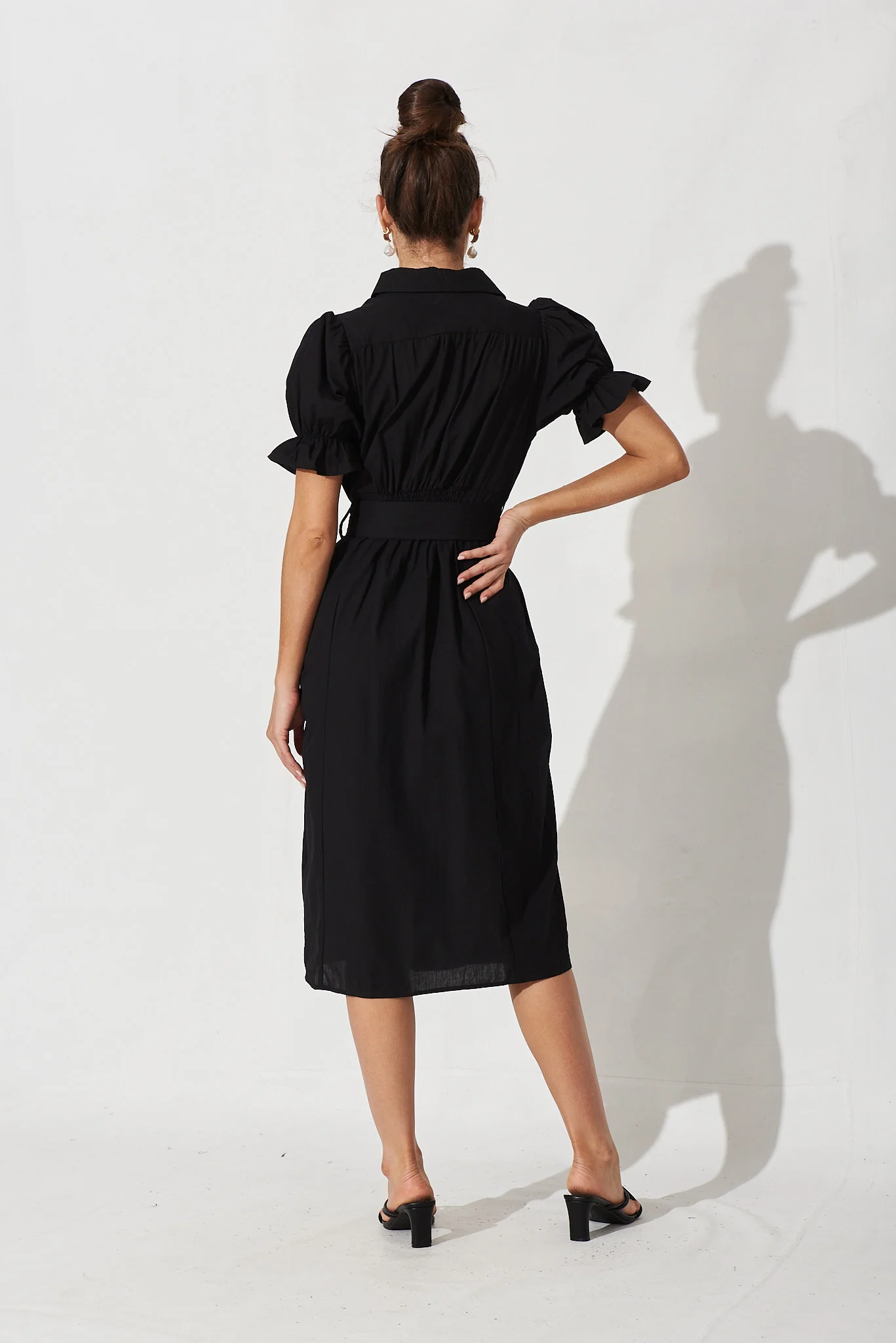 Sicilly Midi Shirt Dress In Black Cotton - Image 4