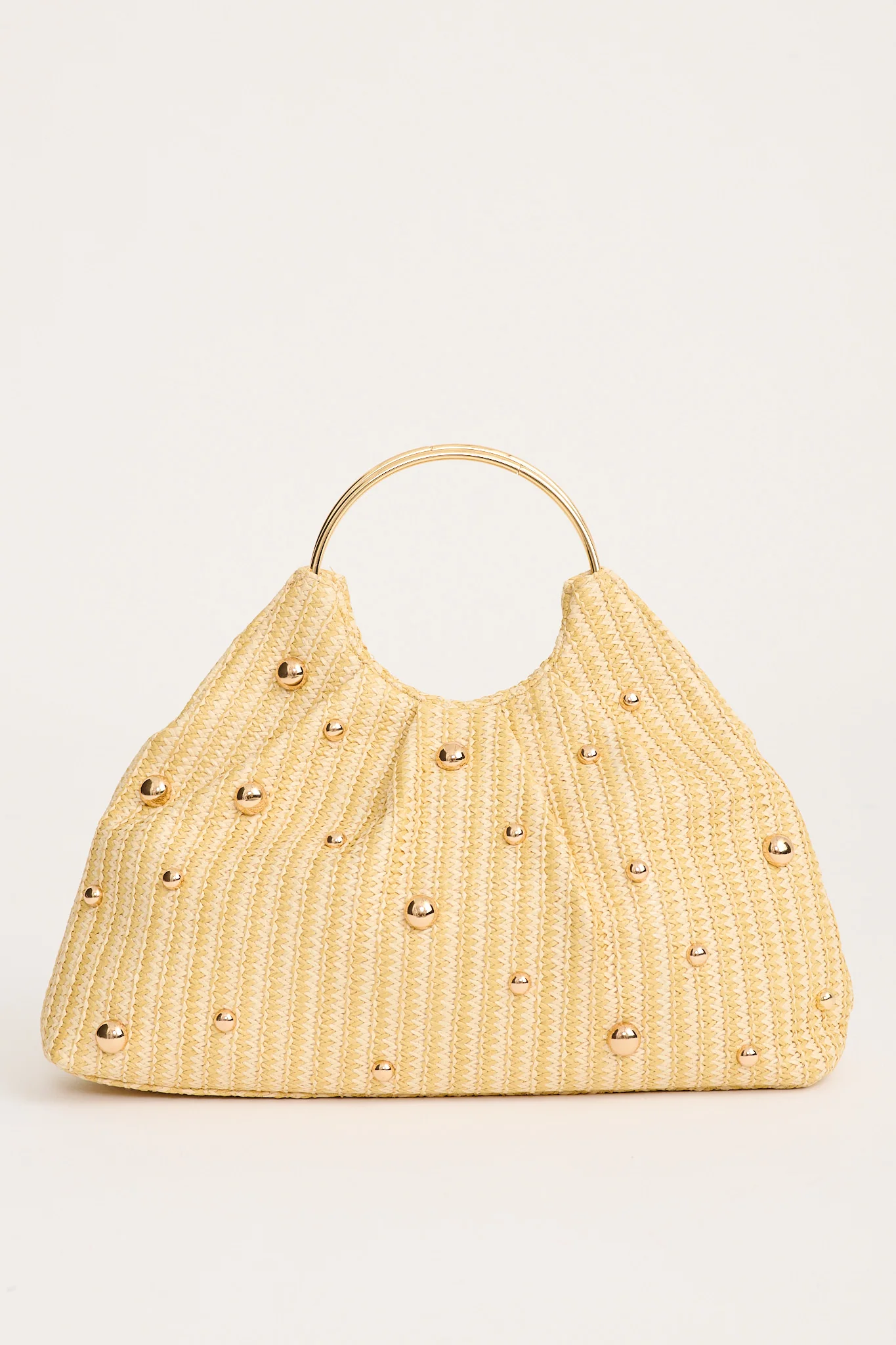 Siena Raffia Circle Handle Bag in Natural with Gold