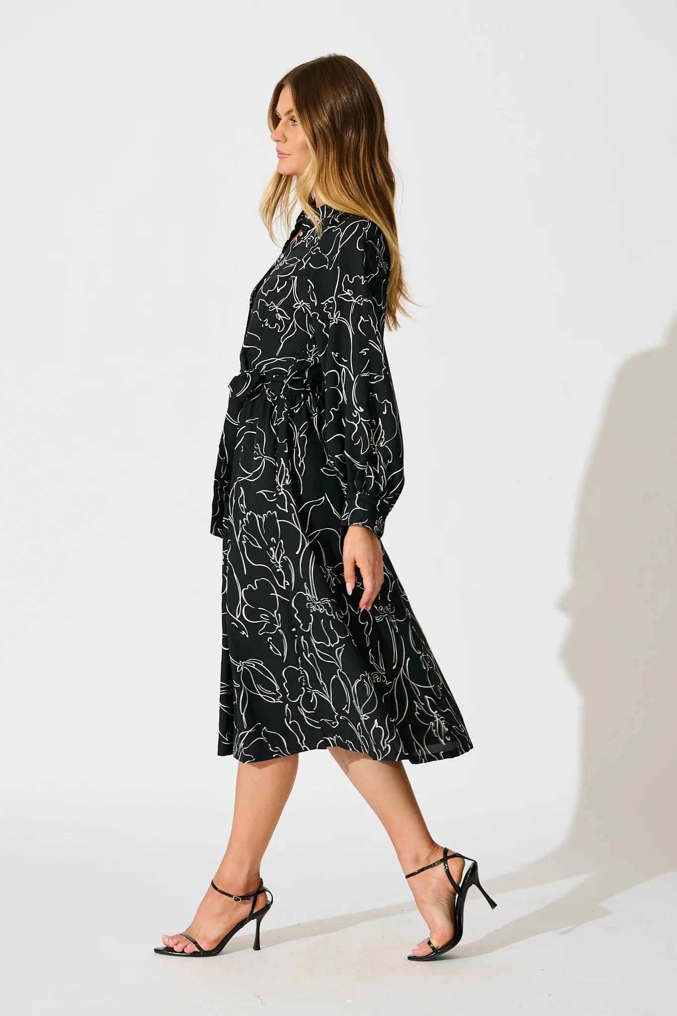 Sienna Midi Shirt Dress in Black and White Print - Image 3
