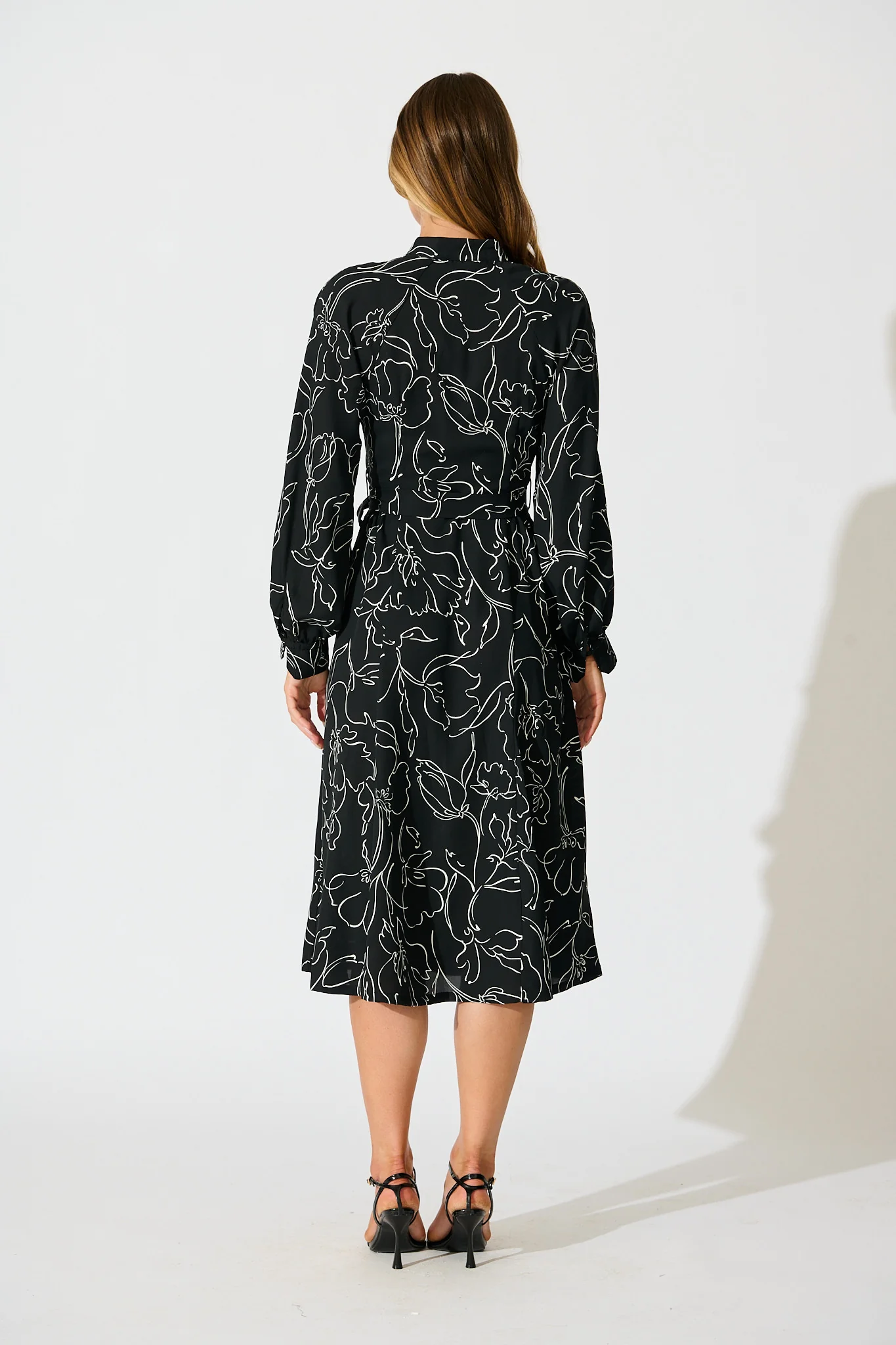 Sienna Midi Shirt Dress in Black and White Print - Image 4