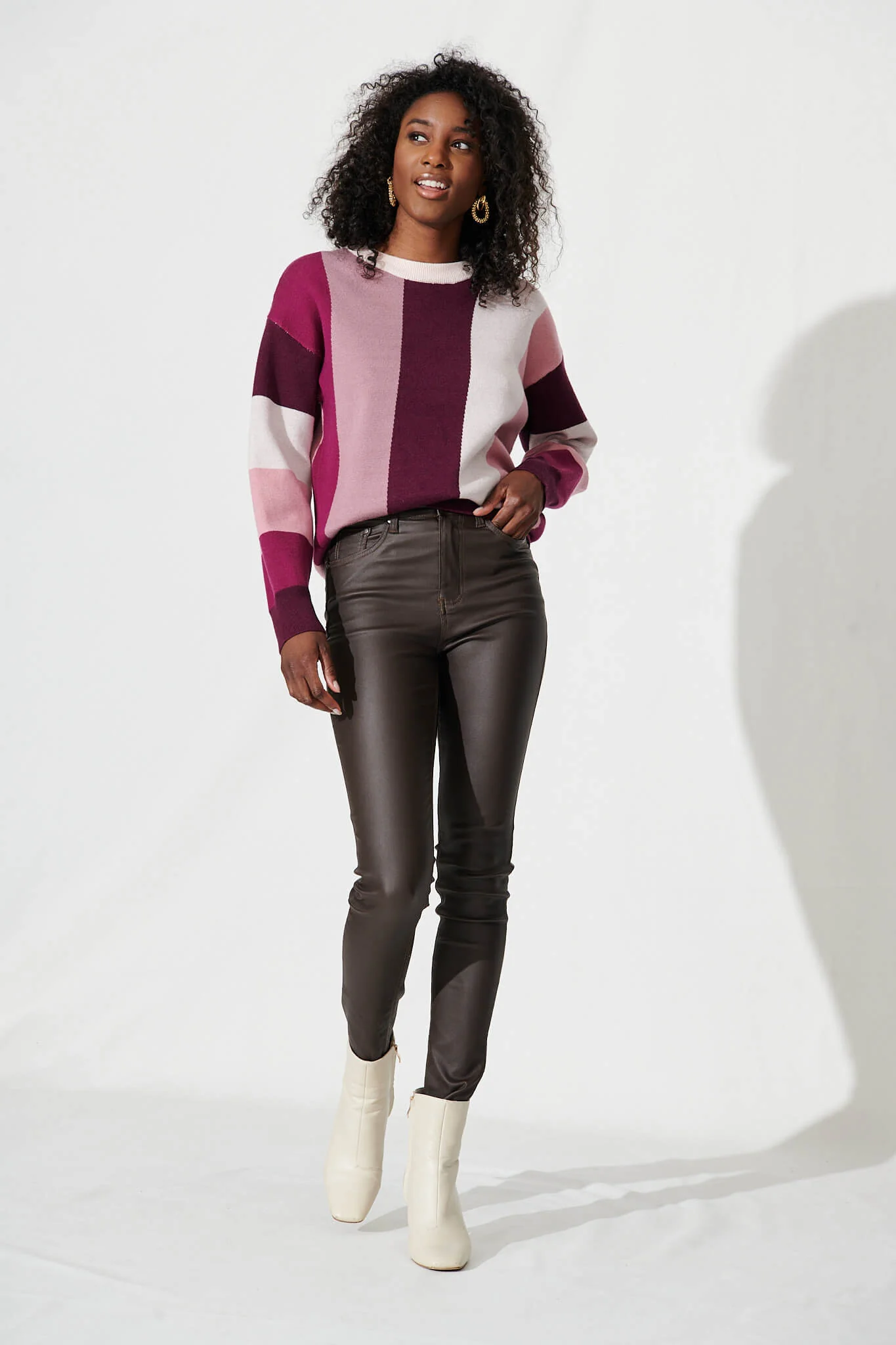 Sierra Knit In Plum Multi Stripe Cotton Blend - Image 10