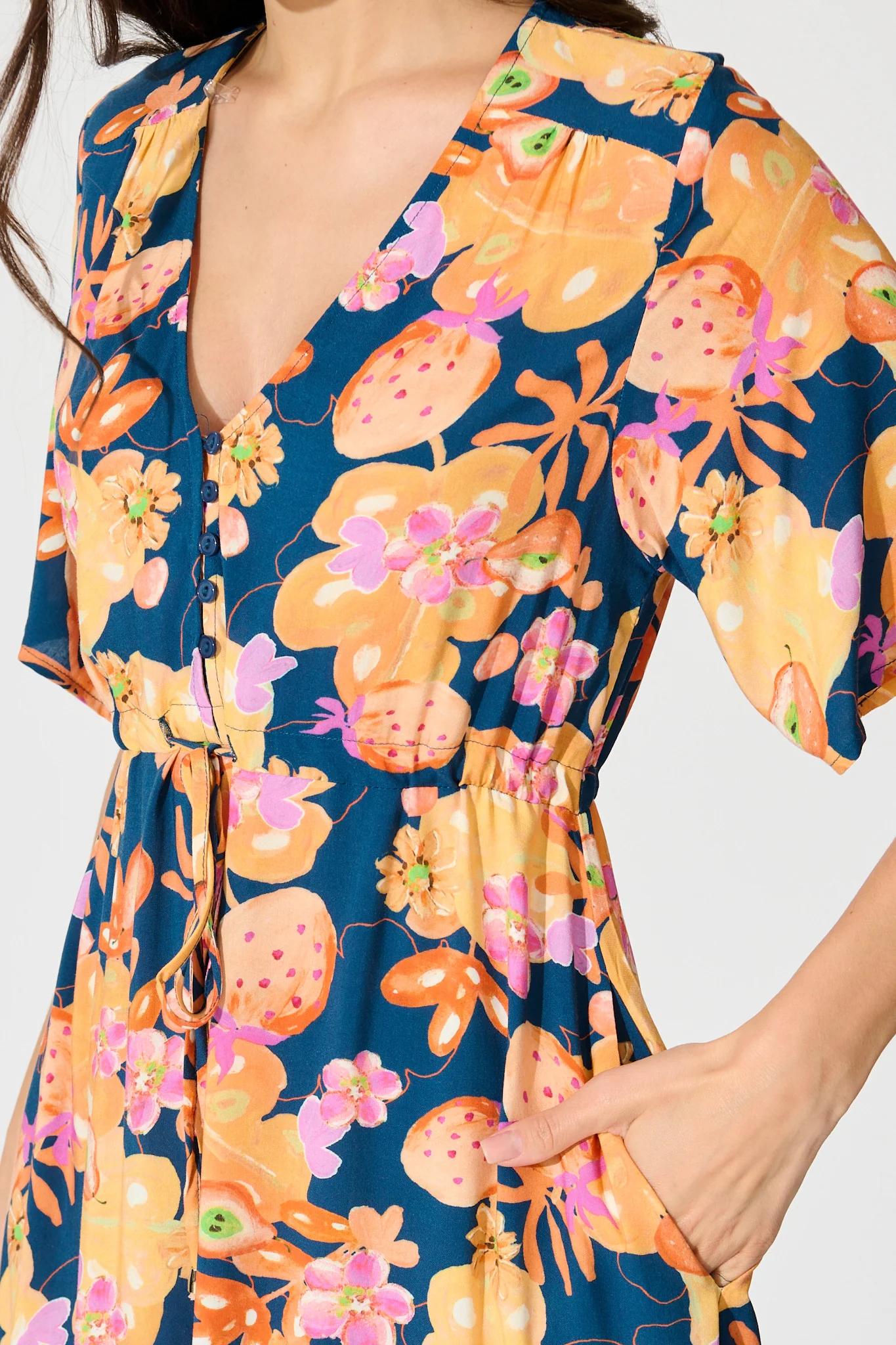 Silhariah Maxi Dress in Navy with Tangarine Floral - Image 5