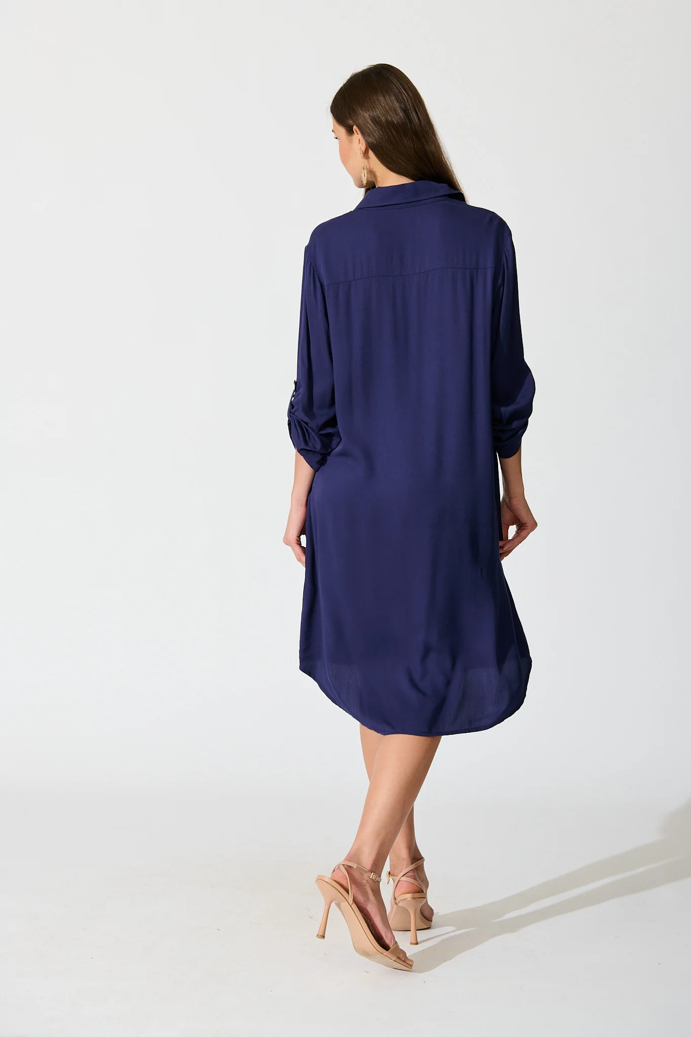 Silvena Midi Shirt Dress in Navy - Image 4