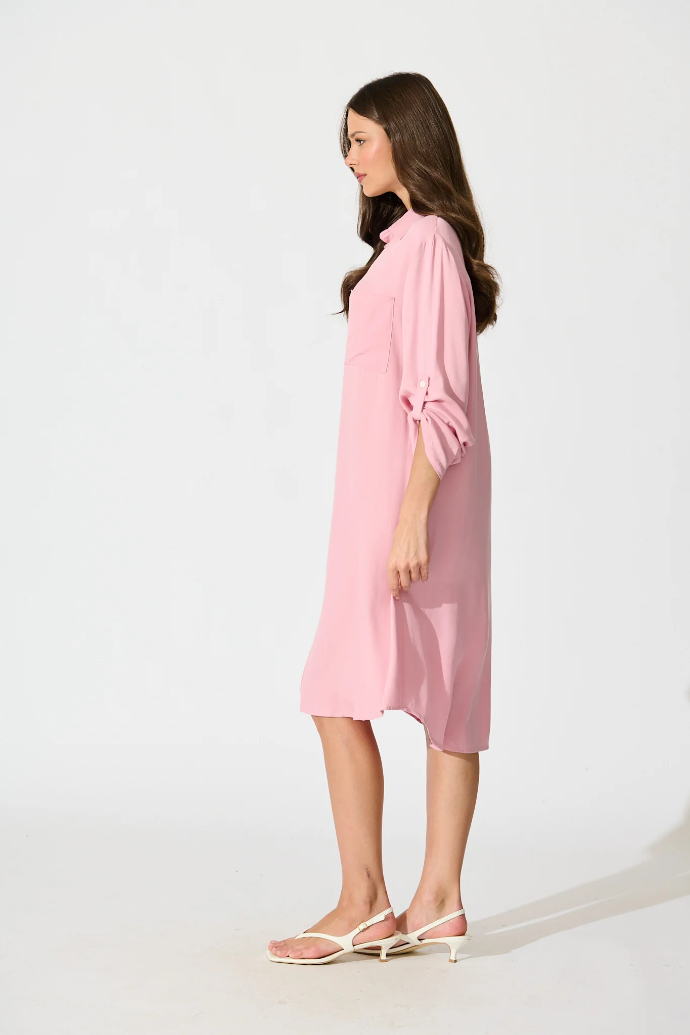 Silvena Midi Shirt Dress in Pink - Image 3